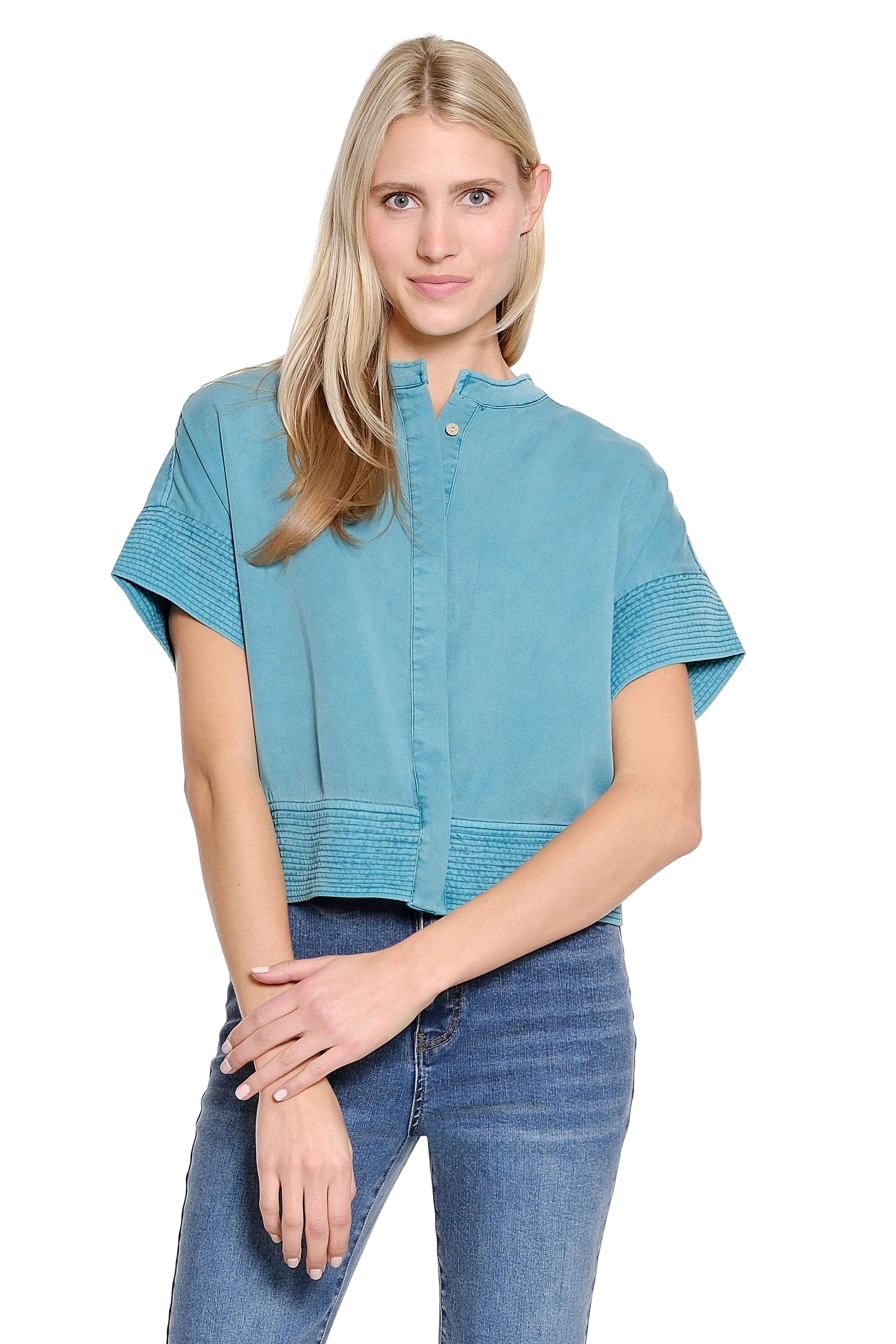 Button Front Trapunto Stitch Shirt - Spruce
