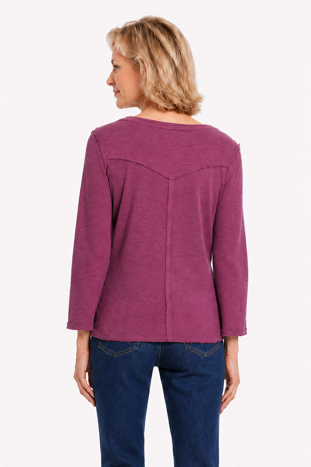Dark Purple Embroidered Seamed Knit Top