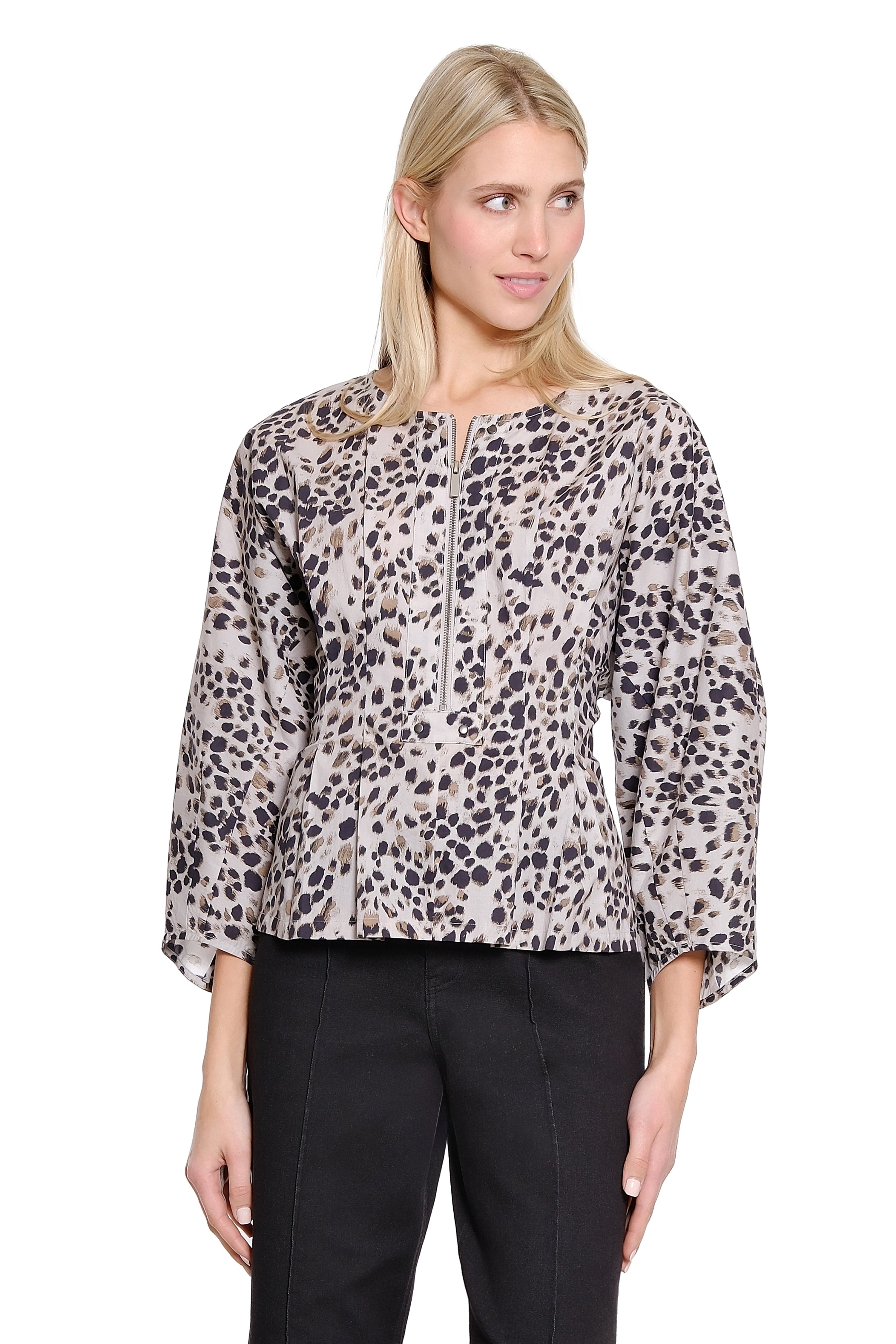 Zip Front Dolman Sleeve Top - Neutral Animal