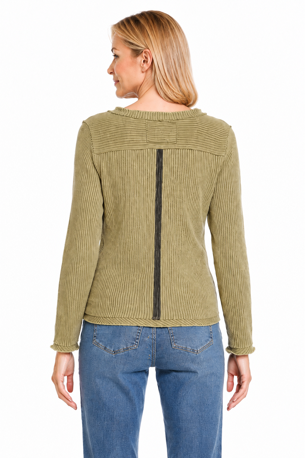 Olive Stripe Knit Button Up Top