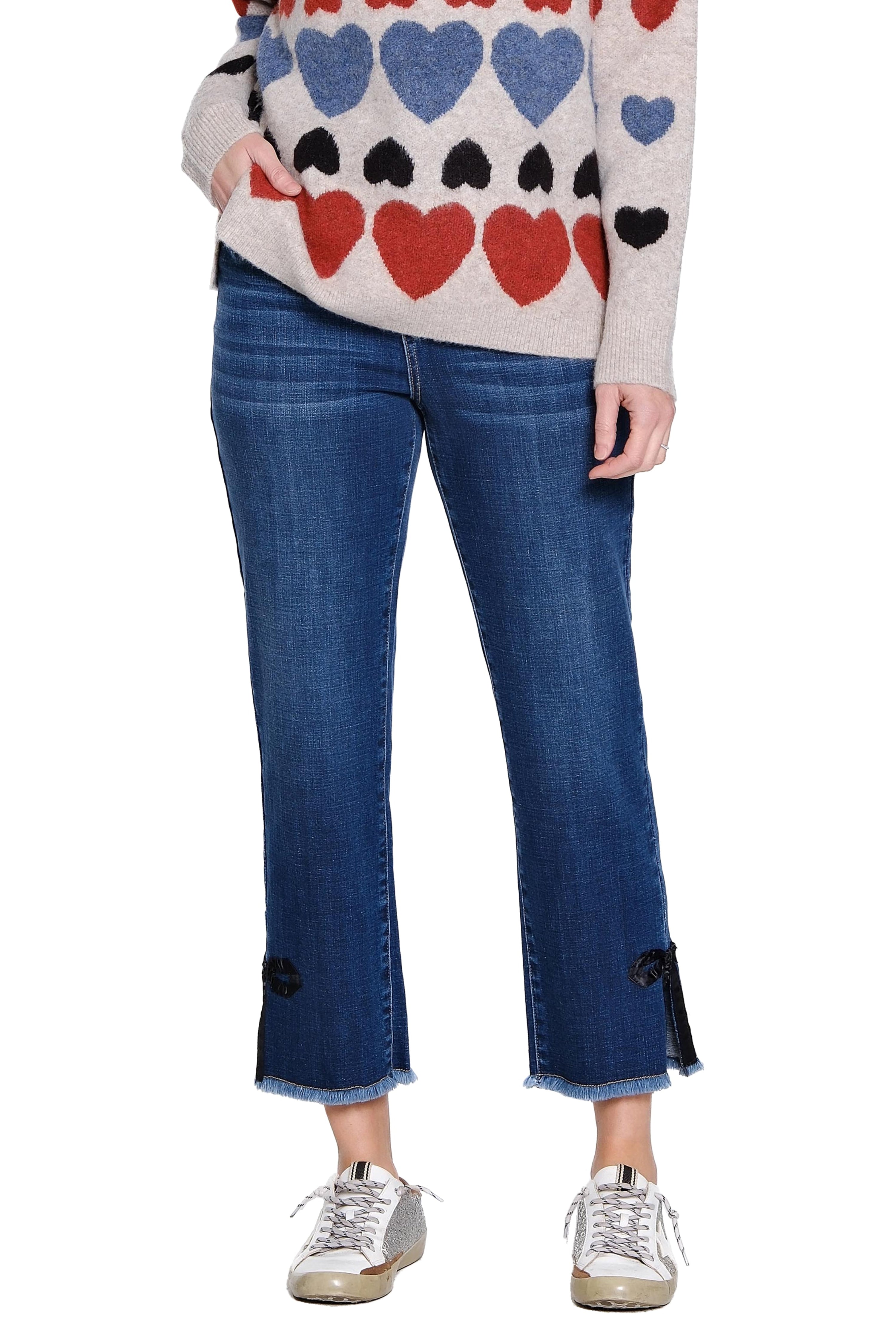 Bow Trim Straight Leg Jean - Dark Indigo