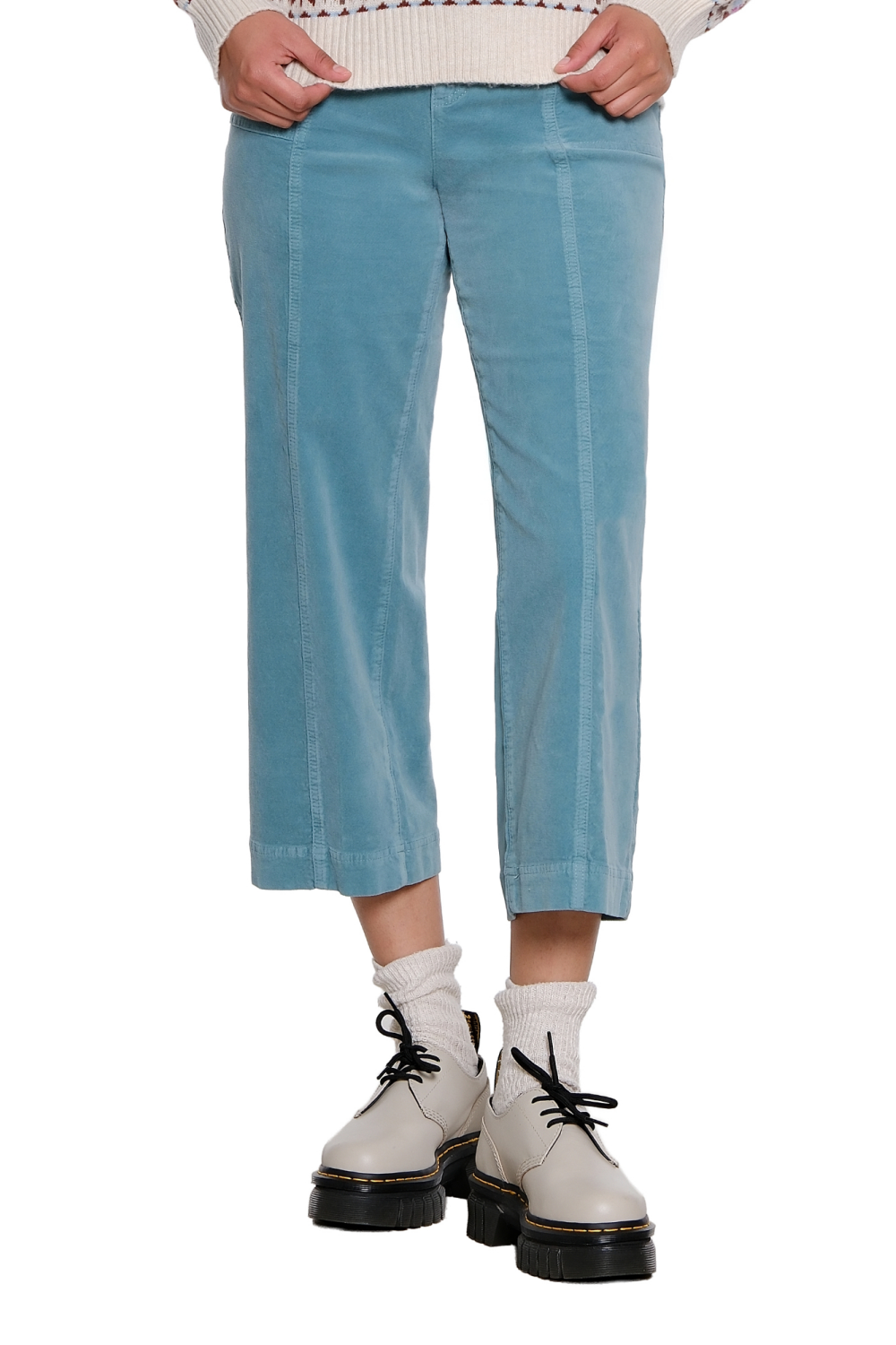 Dusty Turquoise Velveteen Wide Leg Crop Pant - Missy