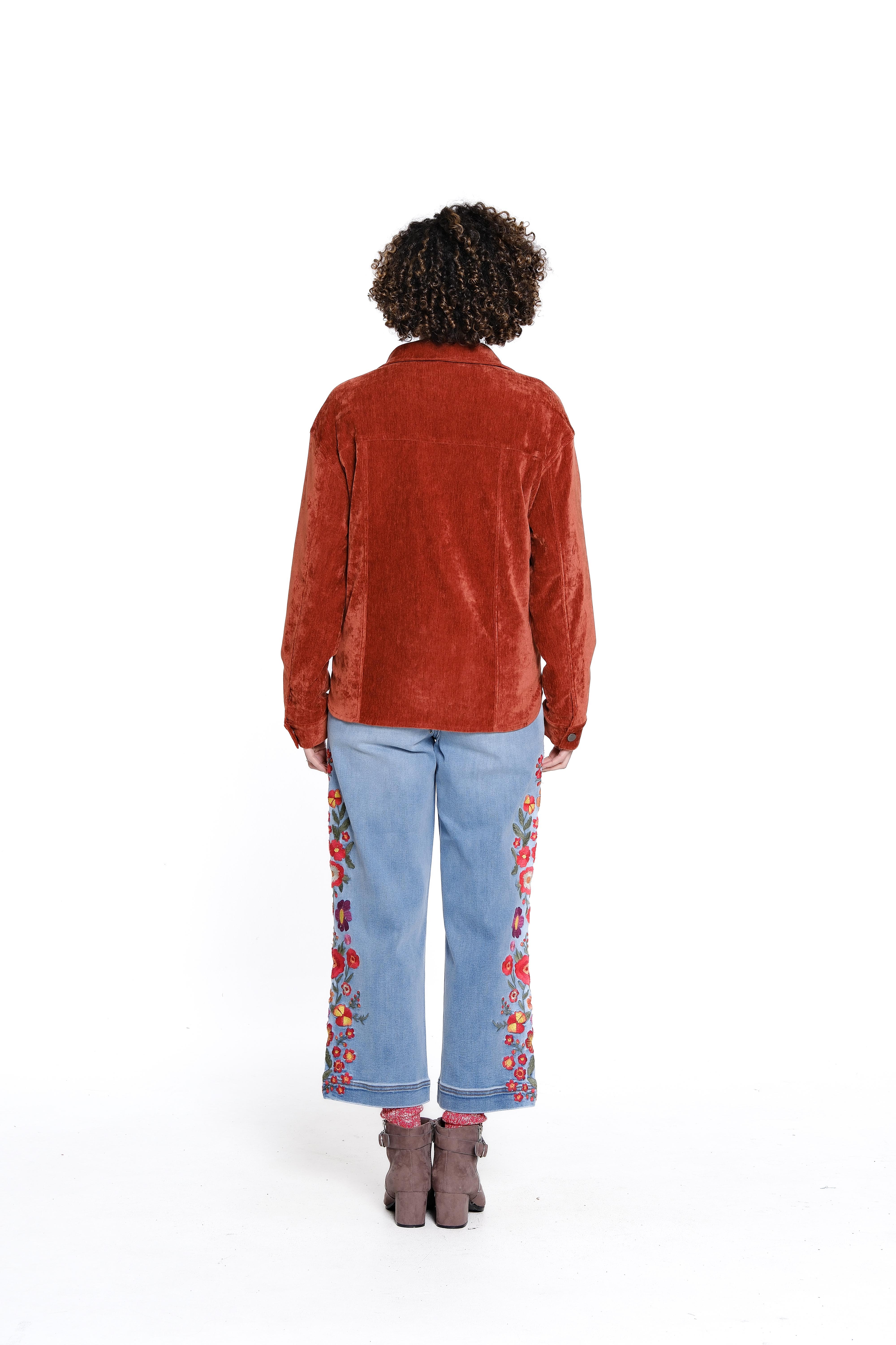 Embroidered Wide Leg Jean - Medium Indigo