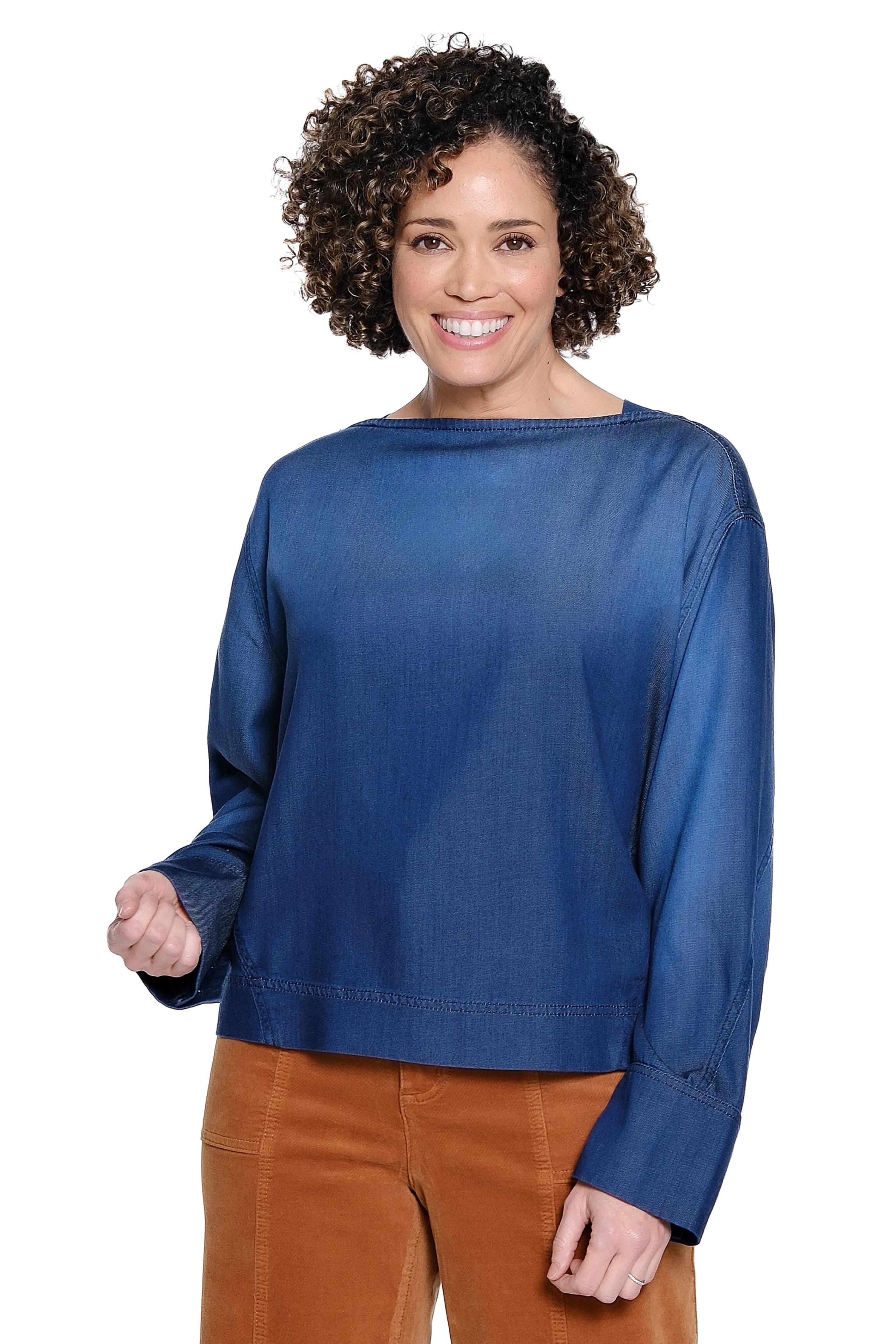 Boatneck Denim Top - Dark Indigo