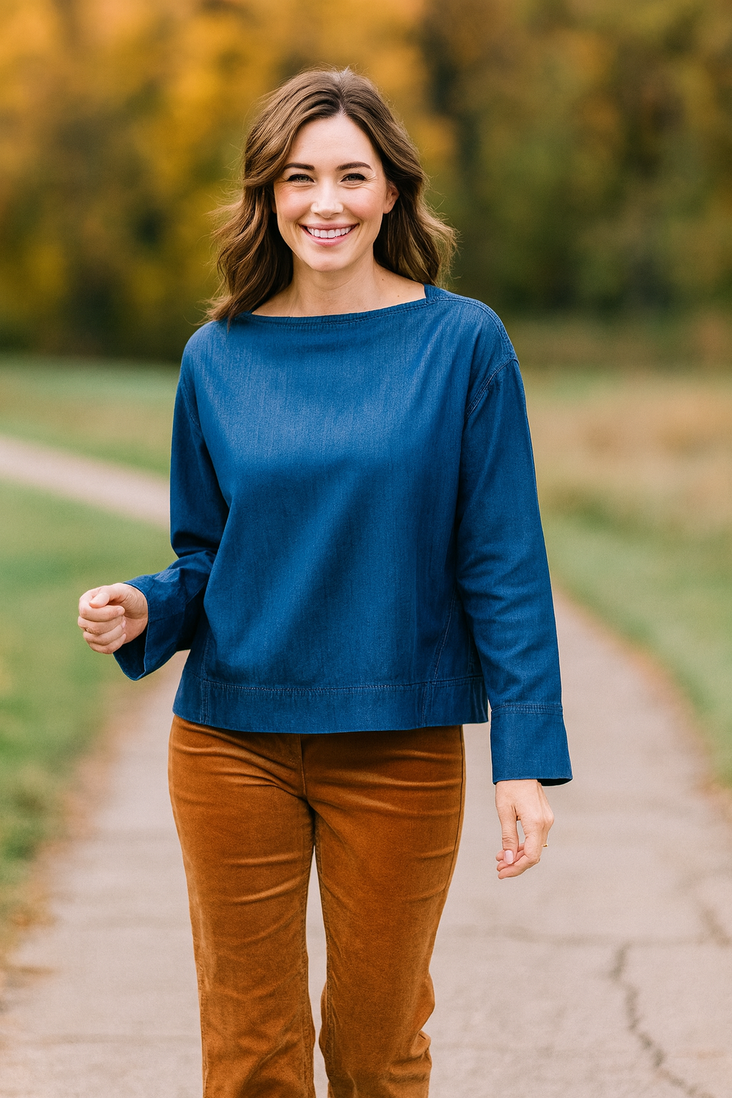 Boatneck Denim Top - Dark Indigo