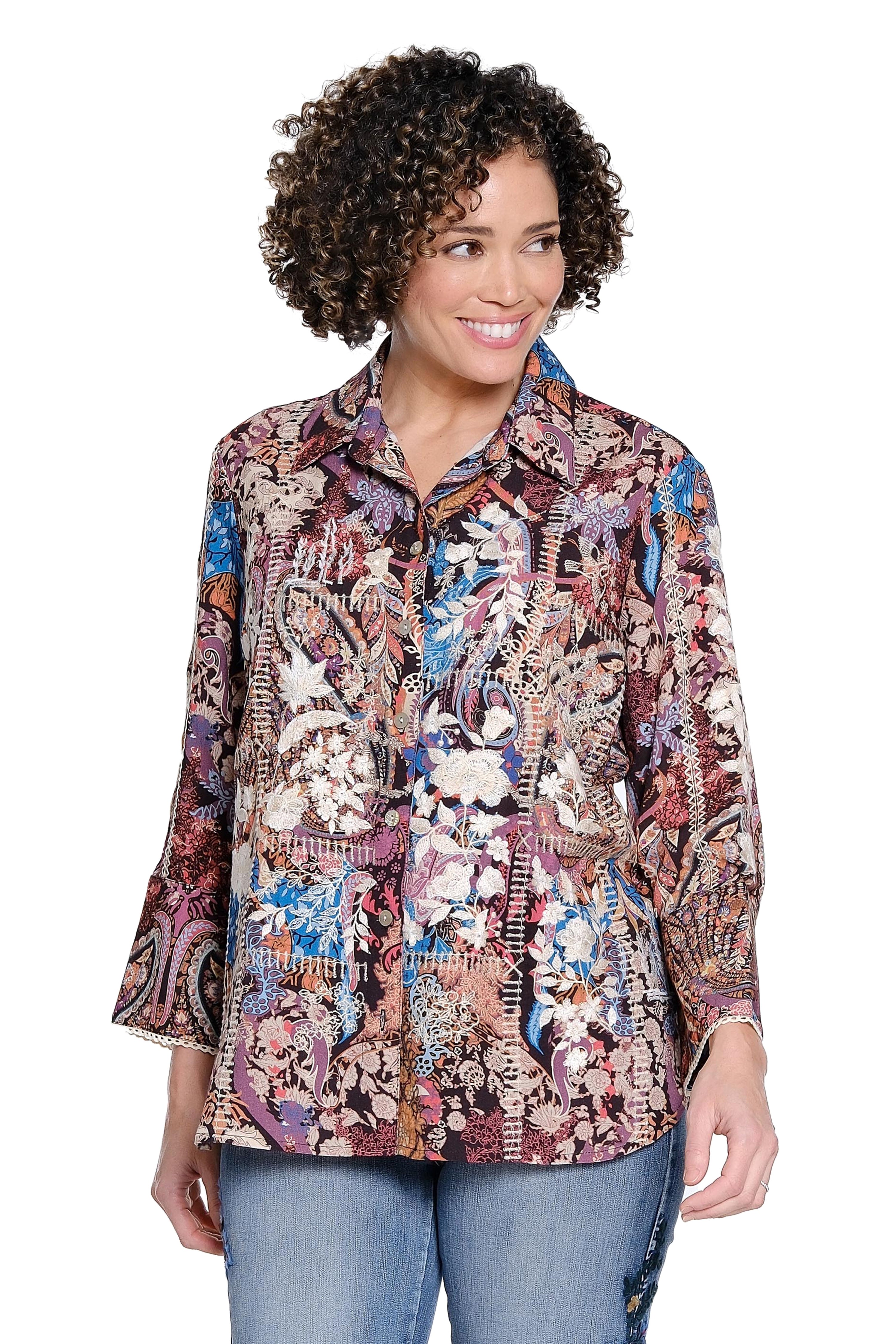 Embroidered Collared Shirt - Multi