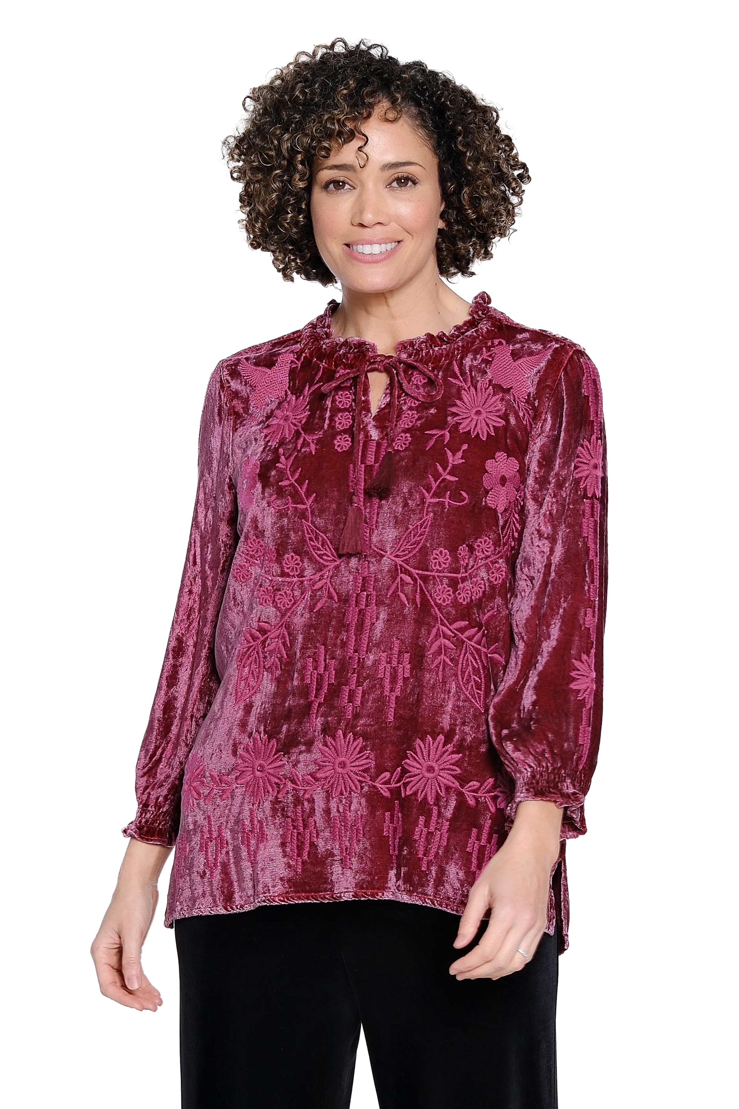 Velvet Tie-Neck Top - Antique Plum