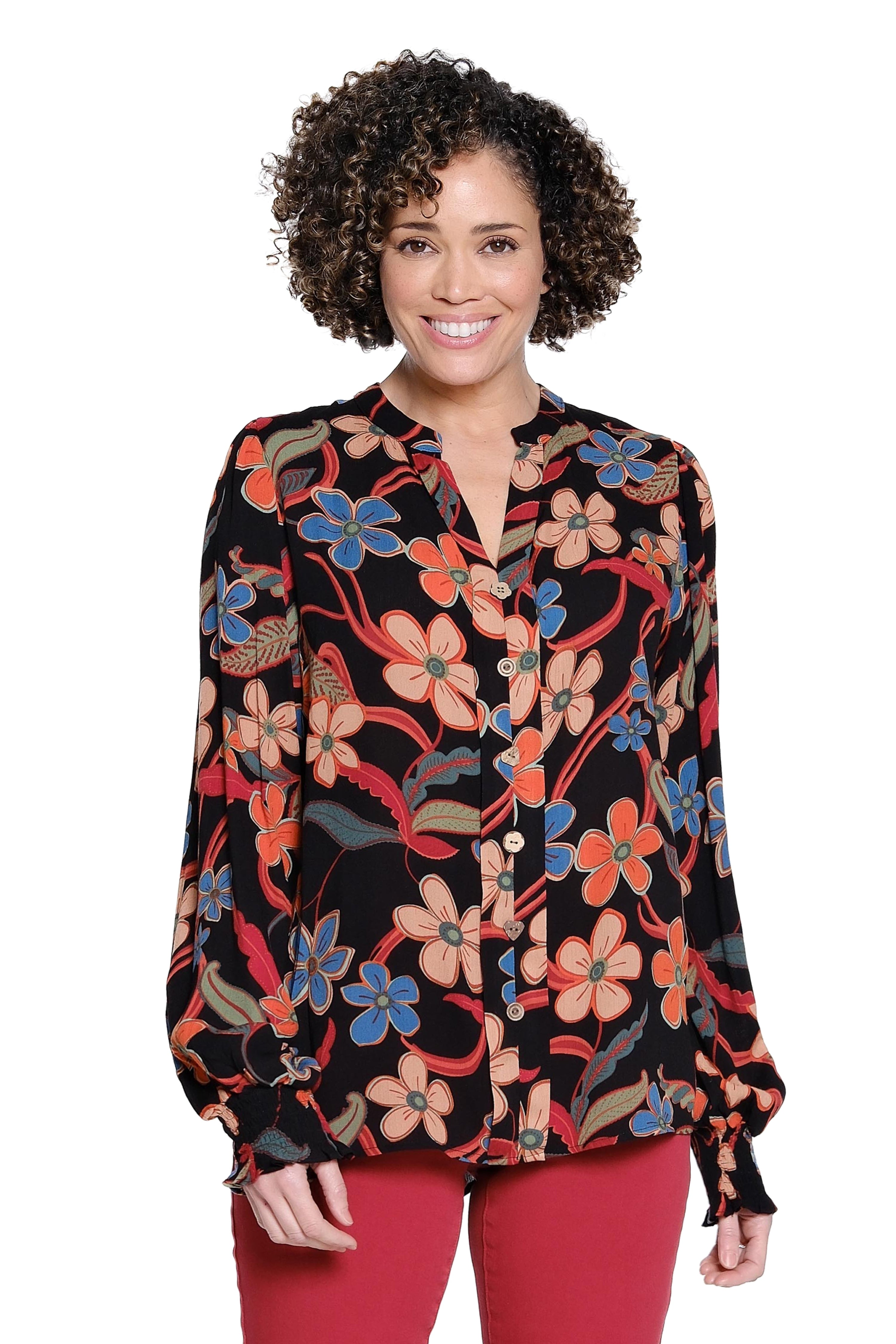 Print Button Up Blouse - Multi