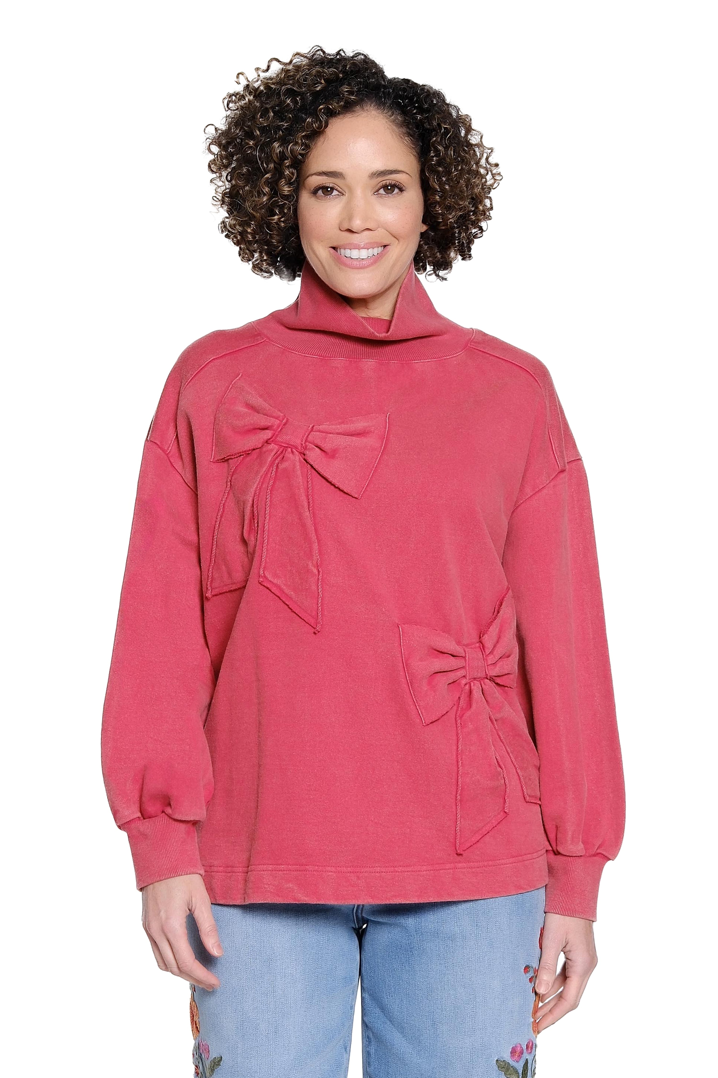 Bow Detail Mock Neck Sweater - Dark Red