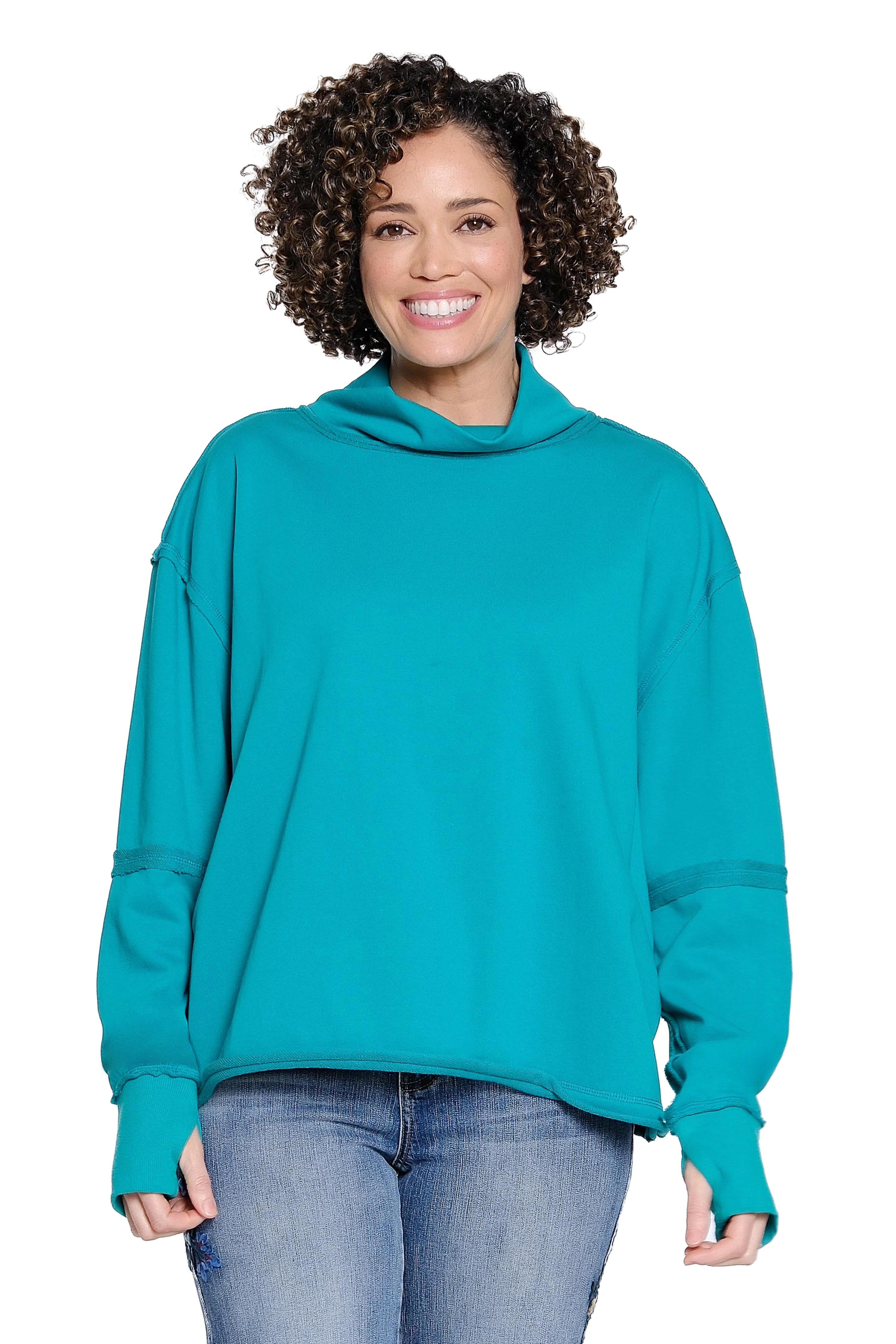 Mock Neck Knit Top - Green