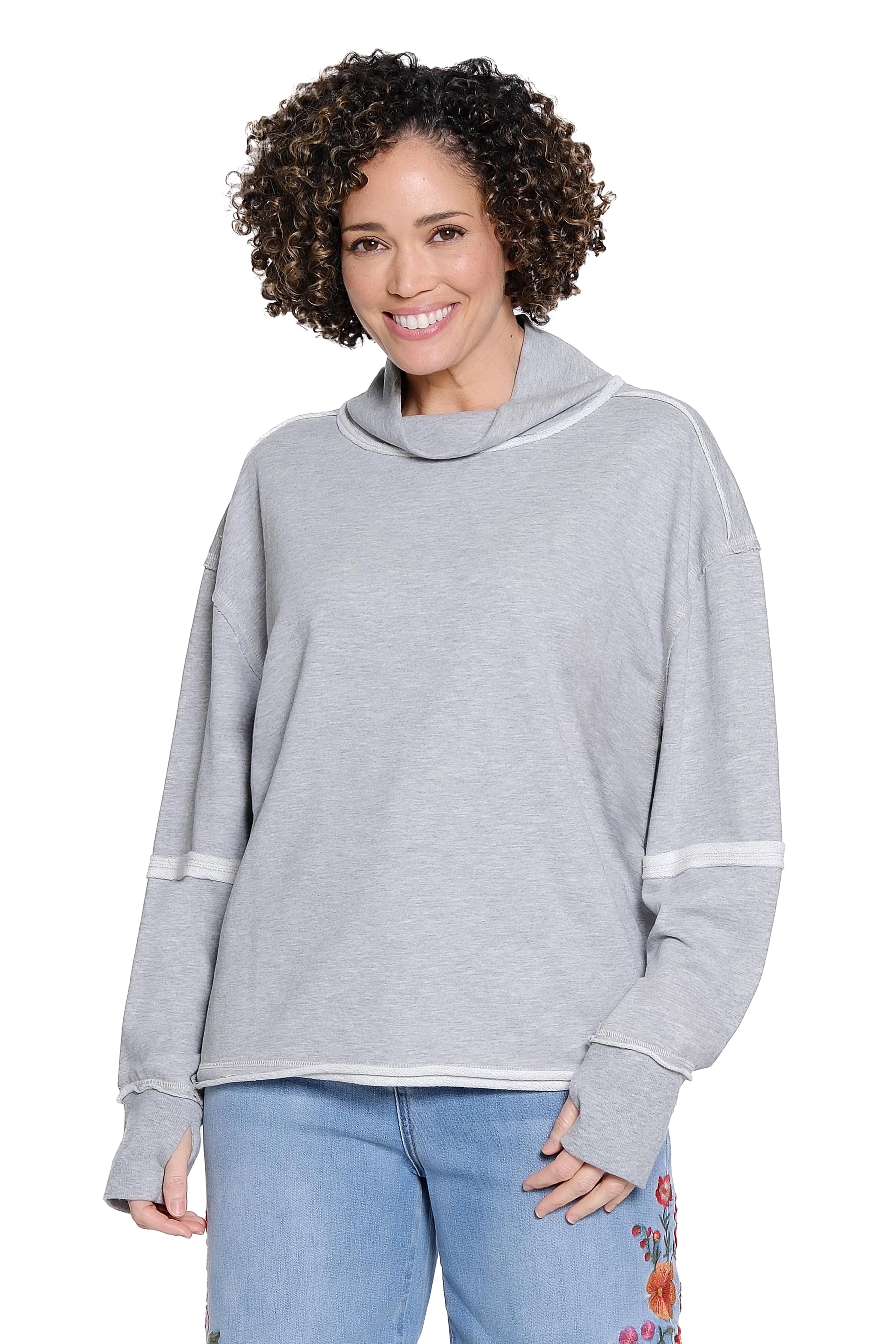 Mock Neck Knit Top - Heather Grey