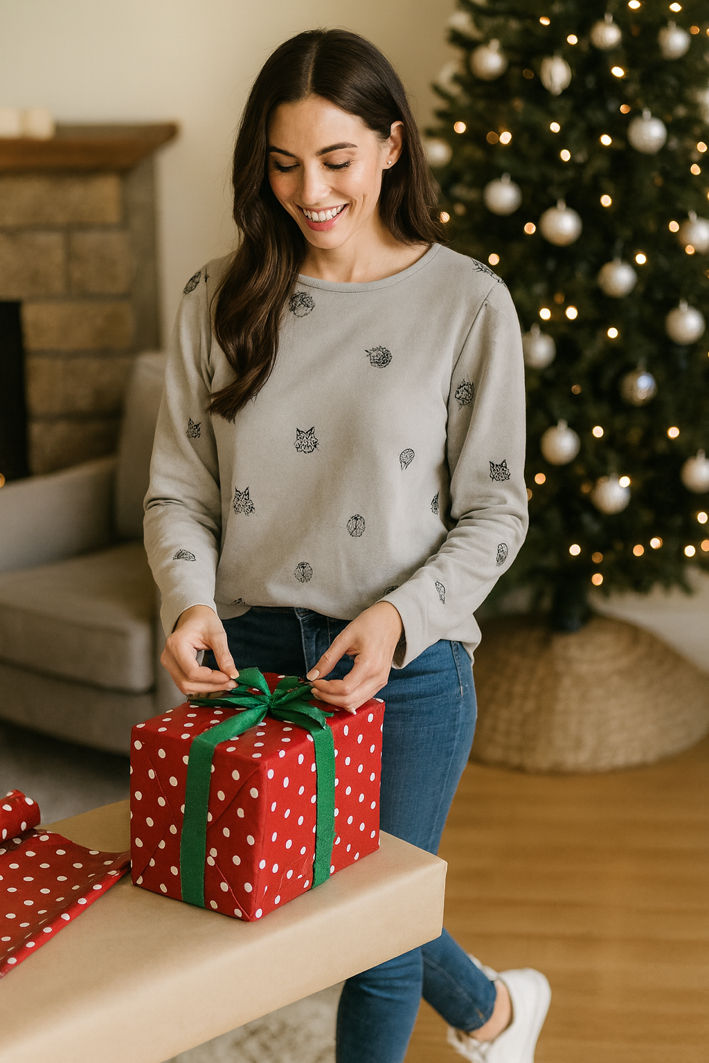 Embroidered Knit Top - Grey