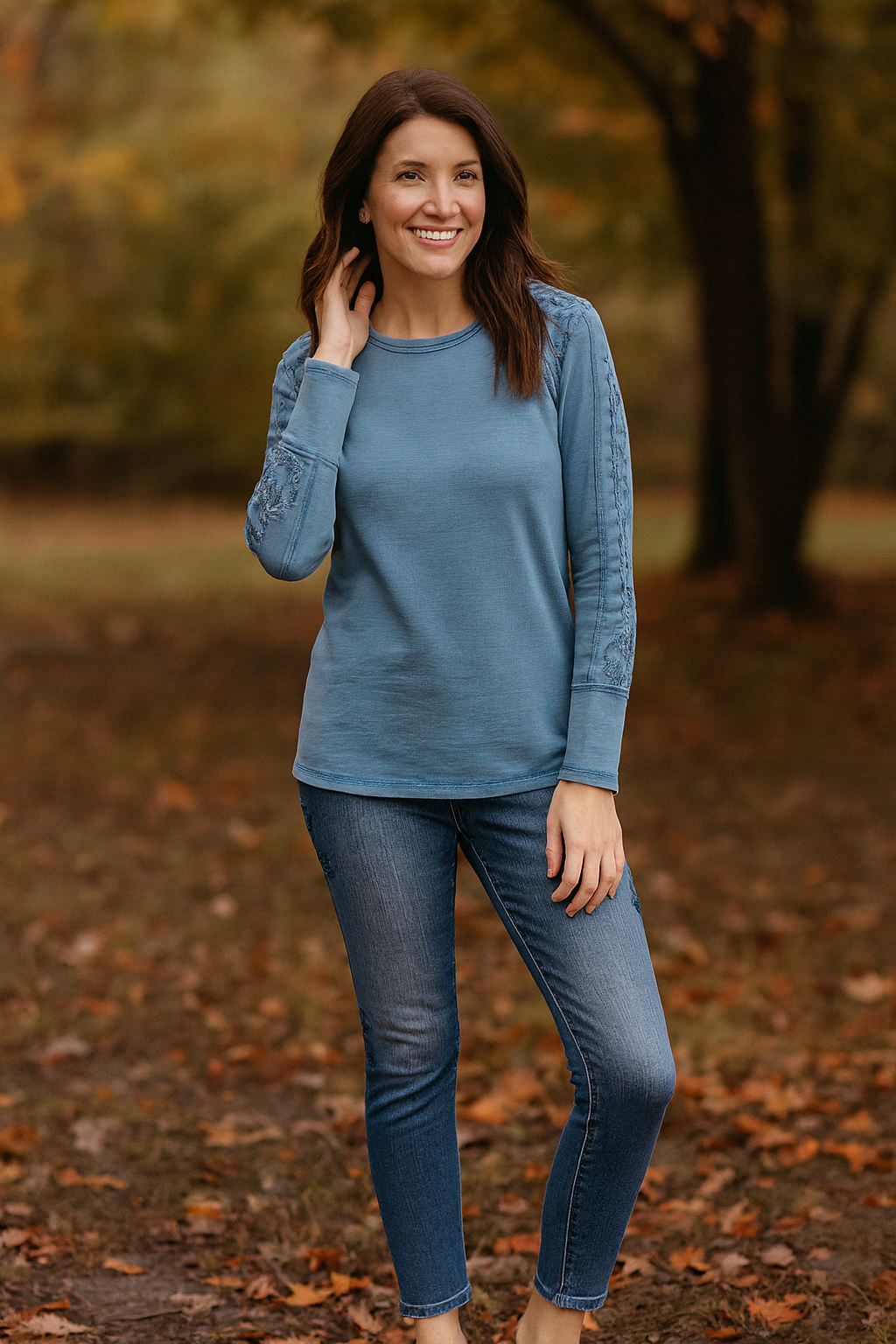 Embroidered Knit Top - Blue