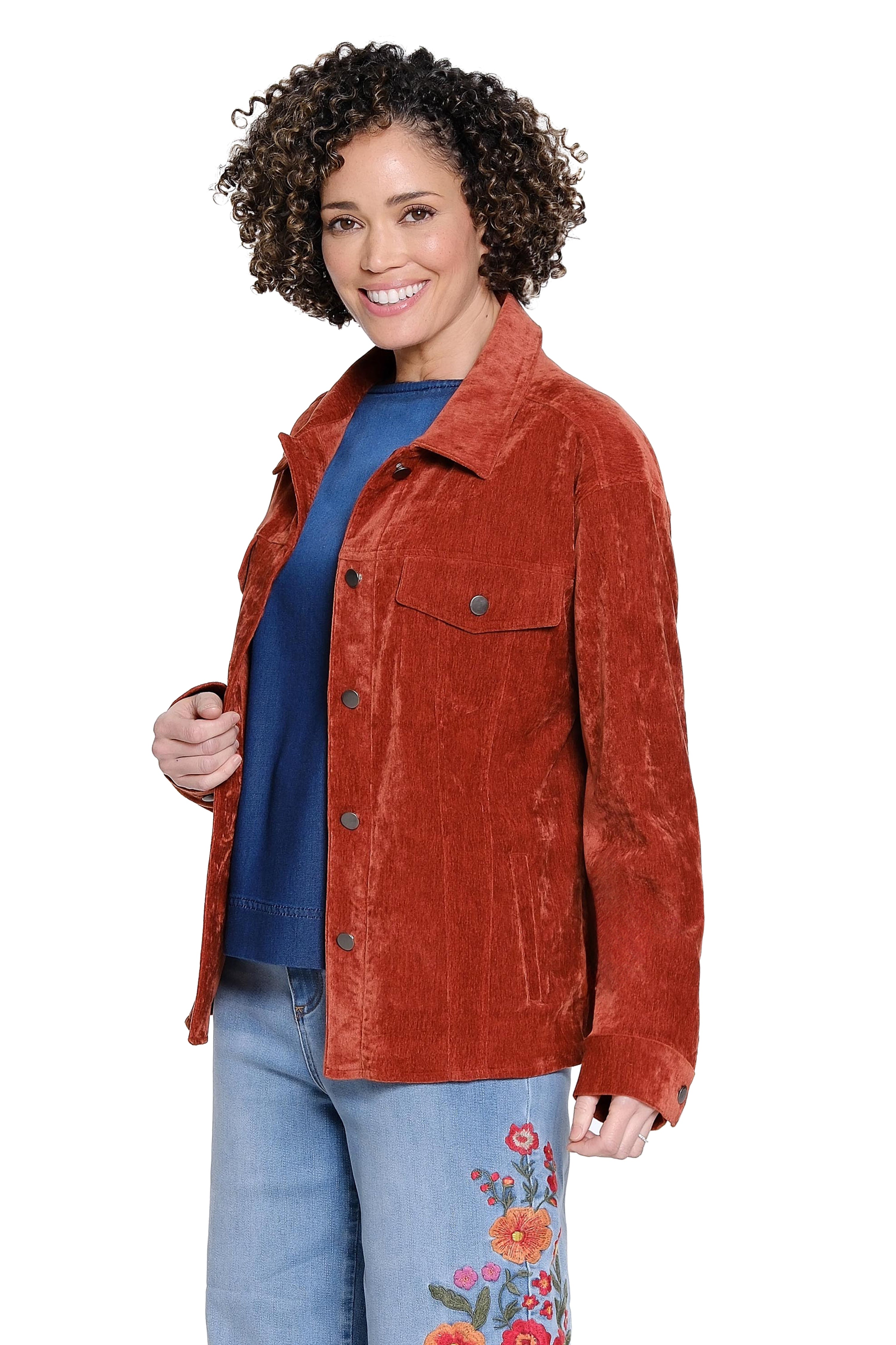 Velveteen Shirt Jacket - Rust