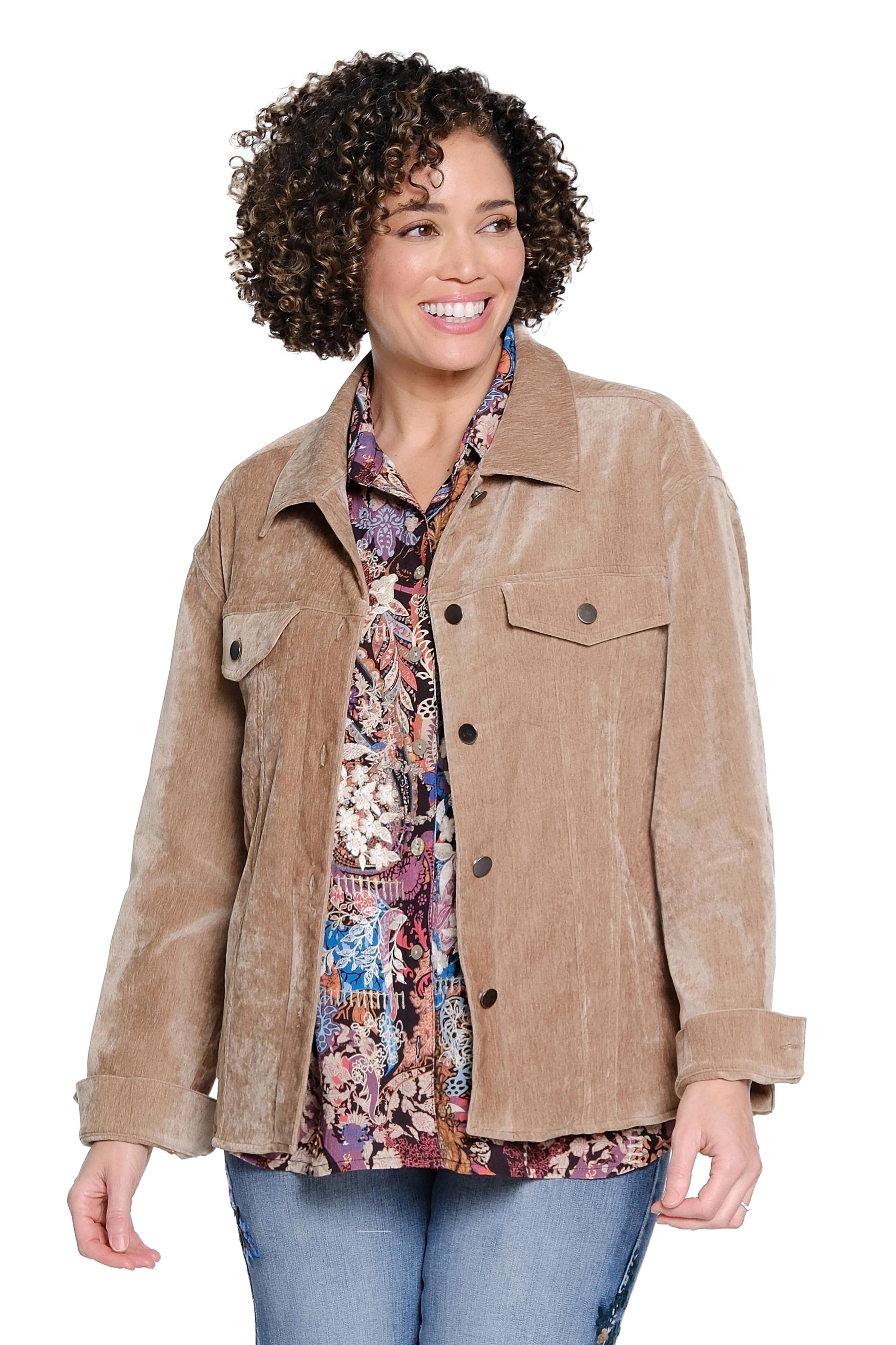 Velveteen Shirt Jacket - Tan