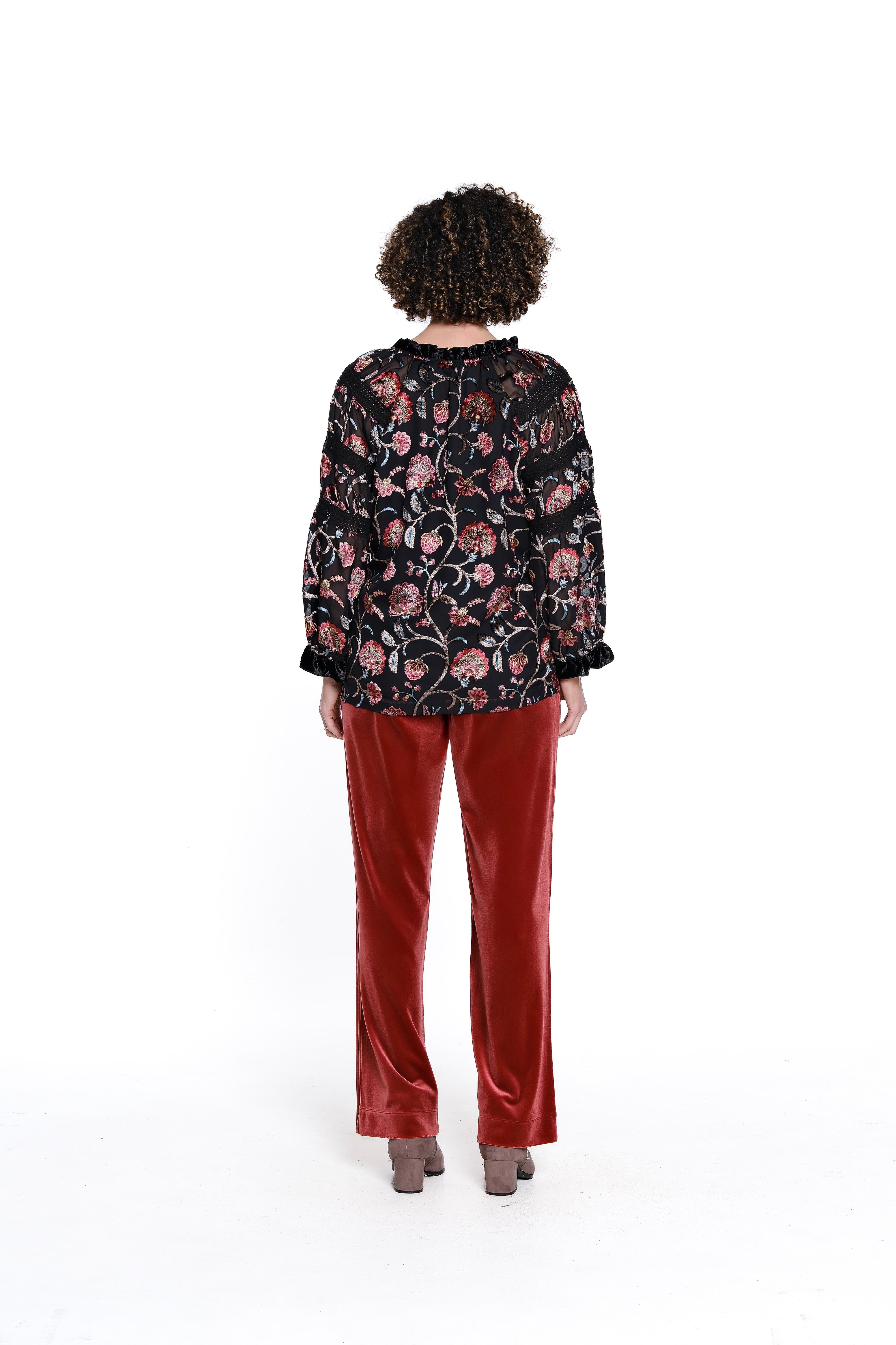 Burnout Velvet Floral Top - Black Multi