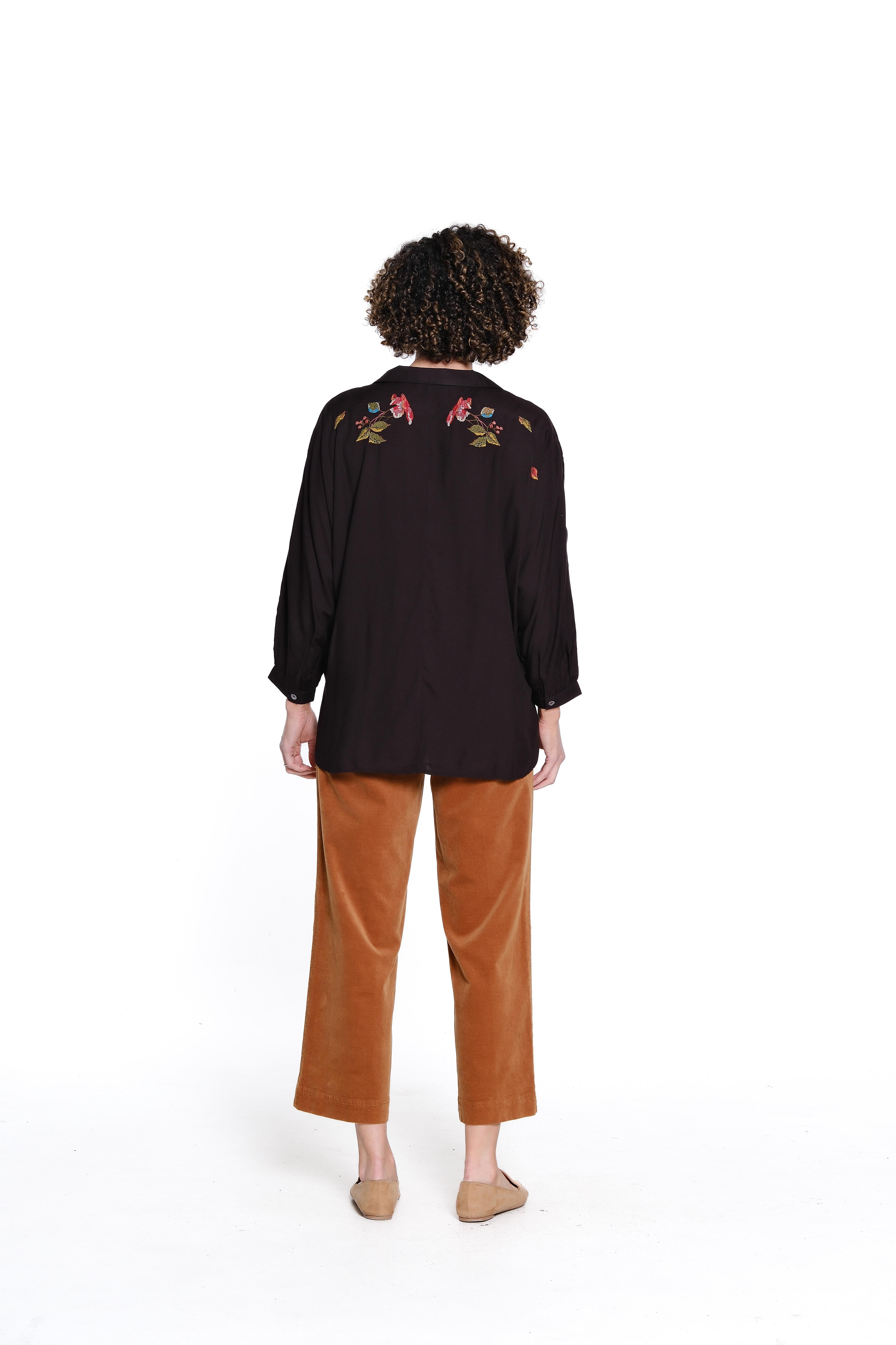 Dolman Sleeve Embroidered Top - Black