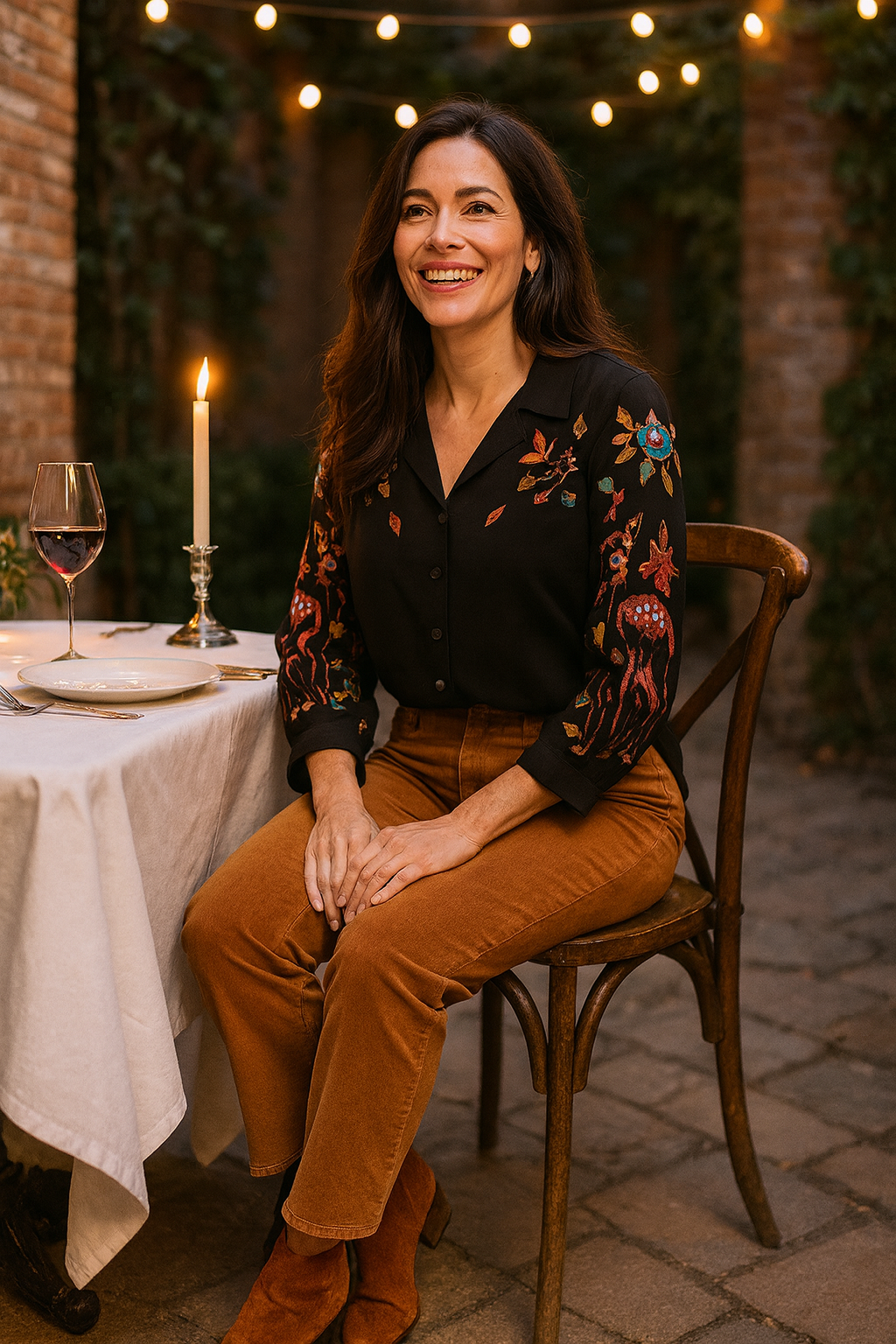 Dolman Sleeve Embroidered Top - Black