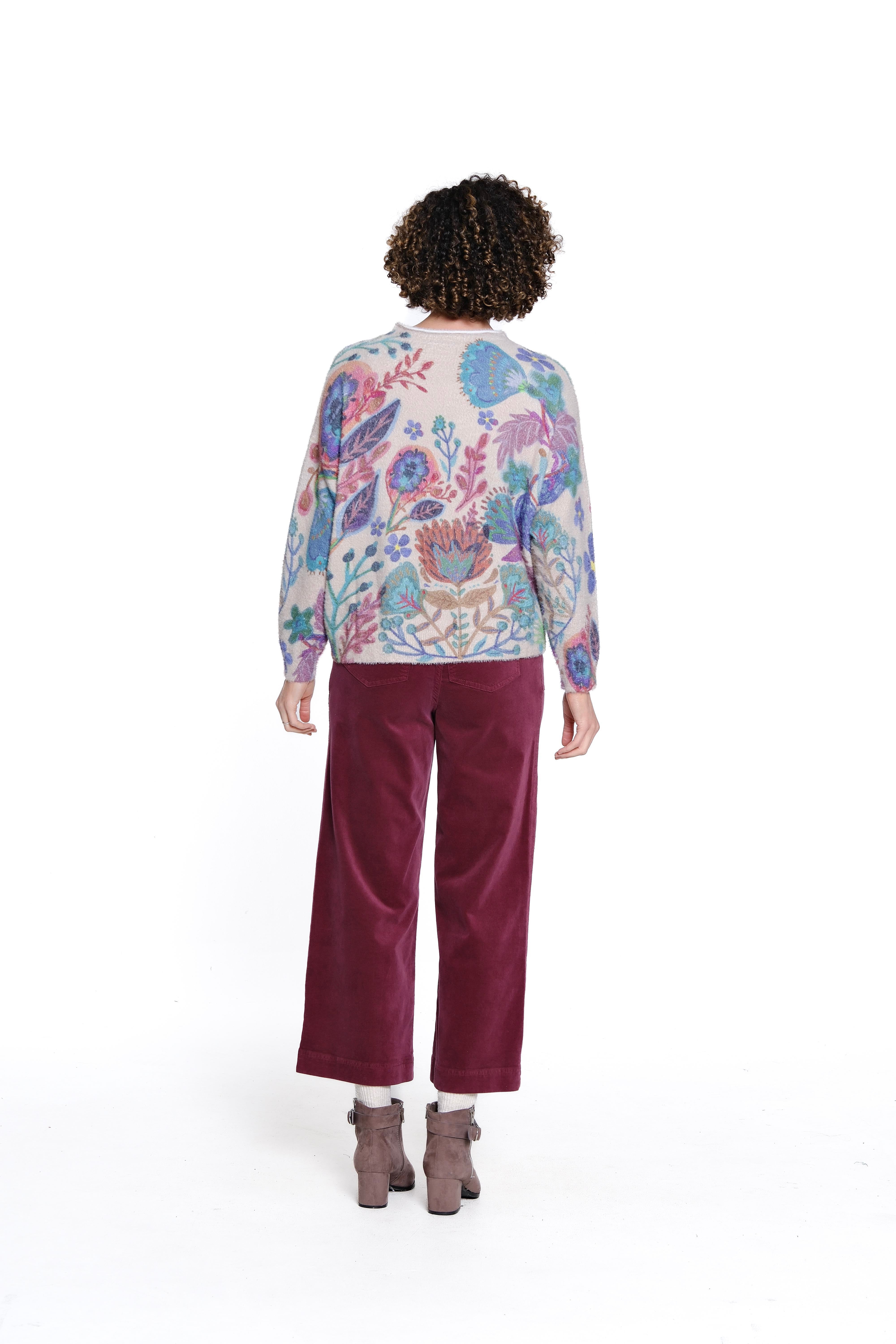 Floral Printed Eyelash Sweater - Multi