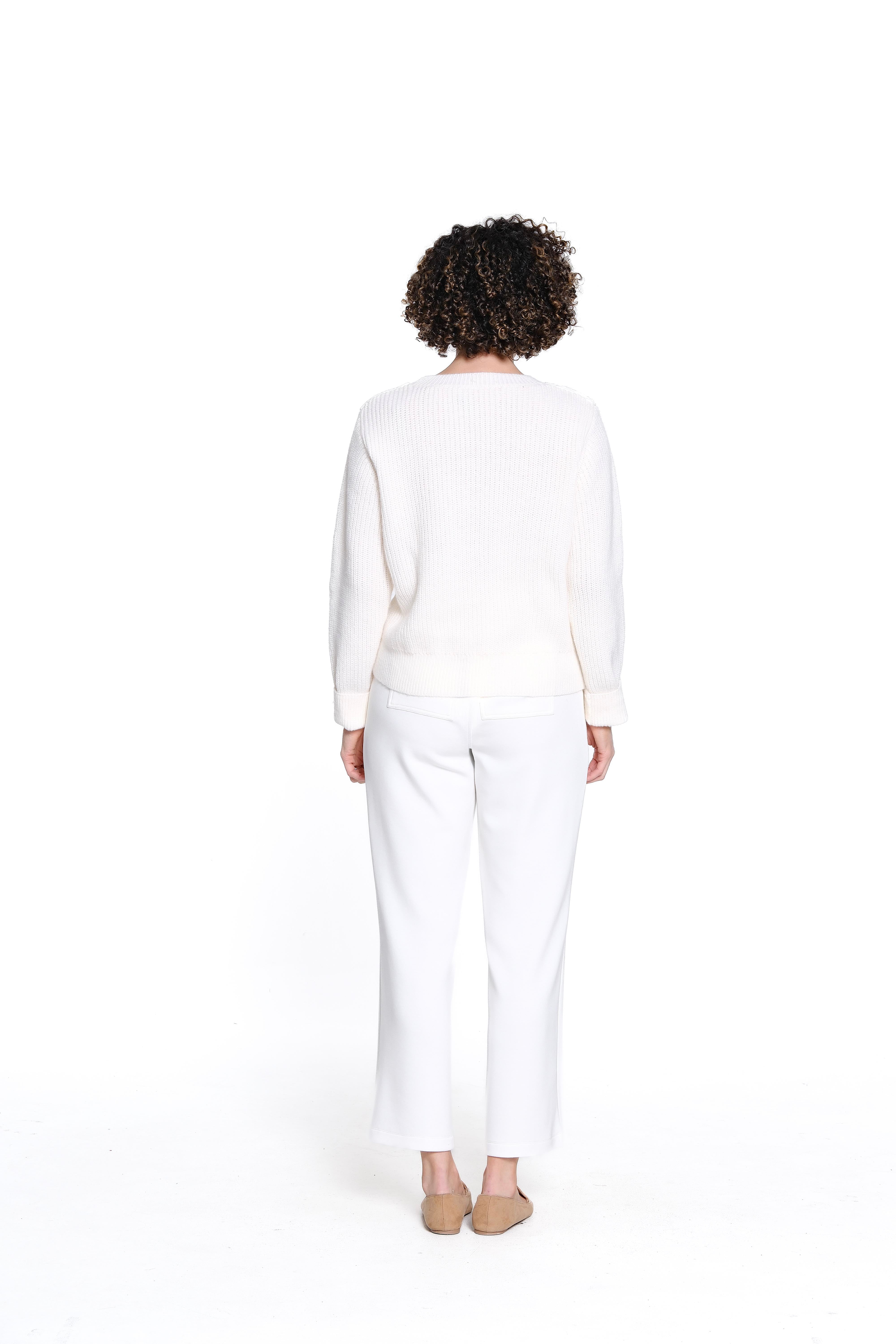 Crewneck Sweater with Crochet Overlay - Ivory