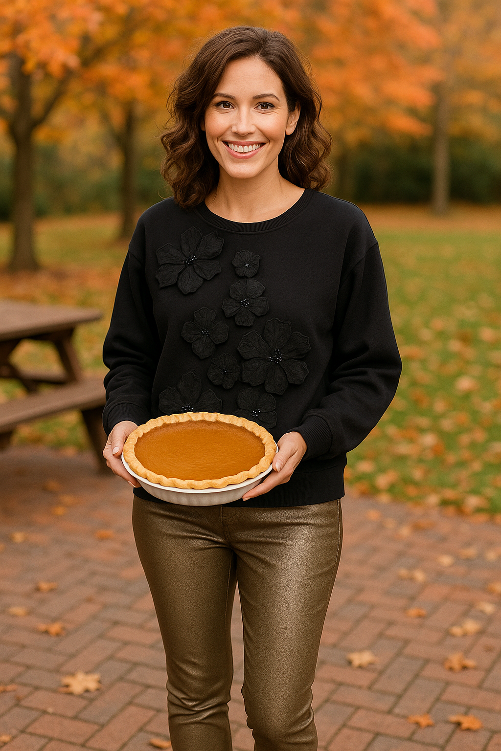 Floral Crew Neck Top - Black