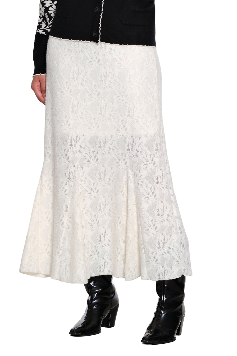 Ivory Lace Skirt with Godets