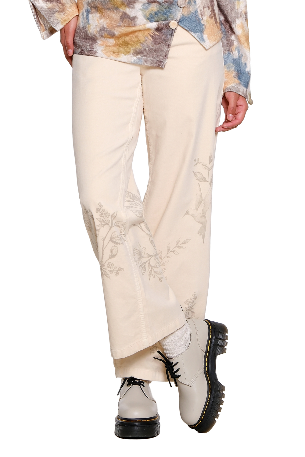 French Almond Placement Print Wide Leg Jean - Missy