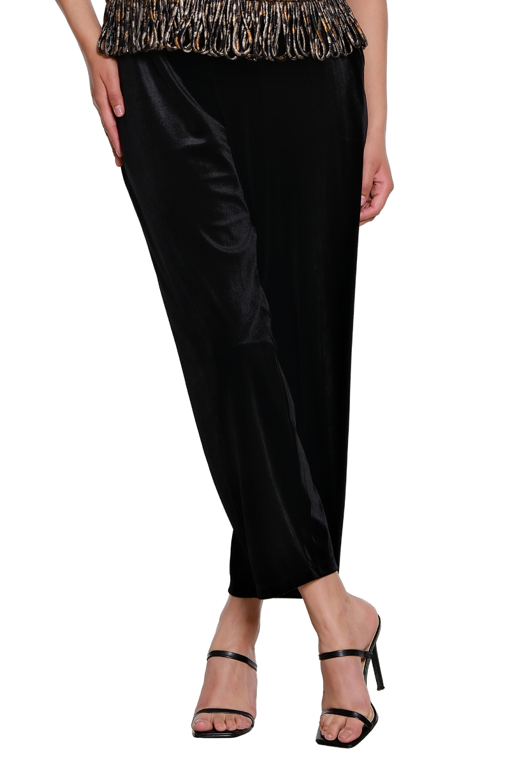 Black Pull-On Lantern Leg Velvet Pant