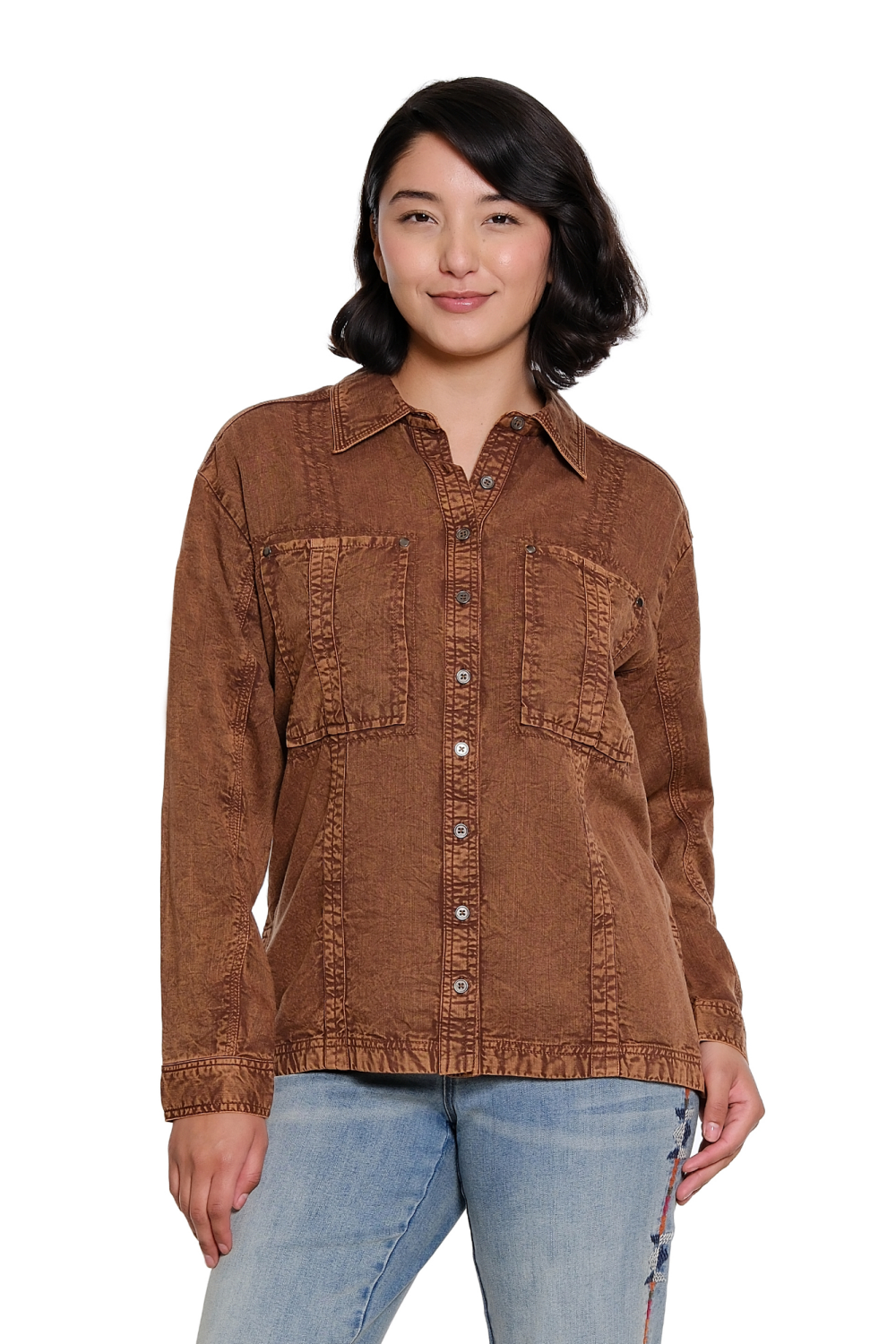 Chocolate Boyfriend Button-Front Shirt - Missy