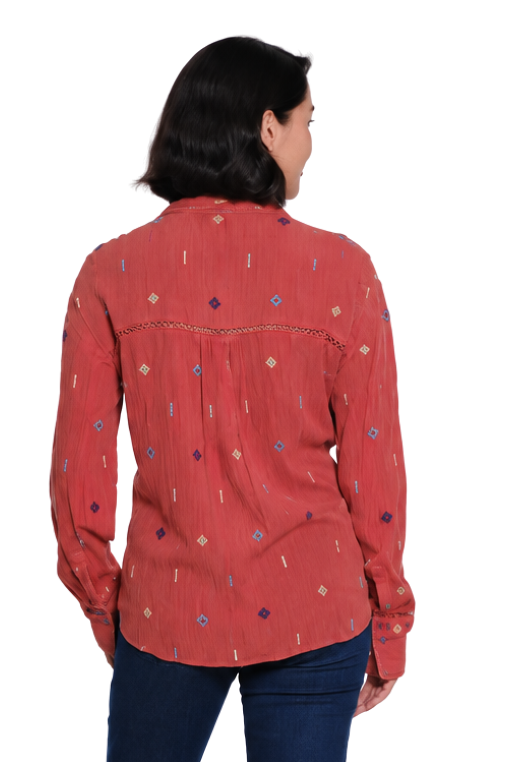 Dark Rust Embroidered Button-Up Shirt - Missy