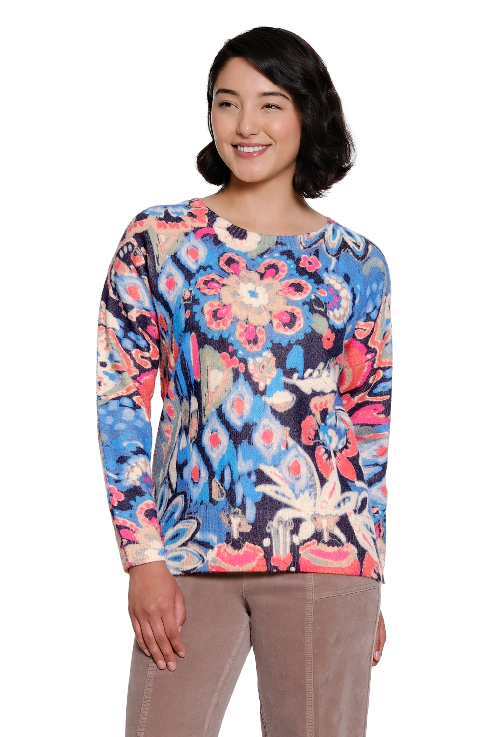 Multi Printed Crew Neck Sweater - Missy