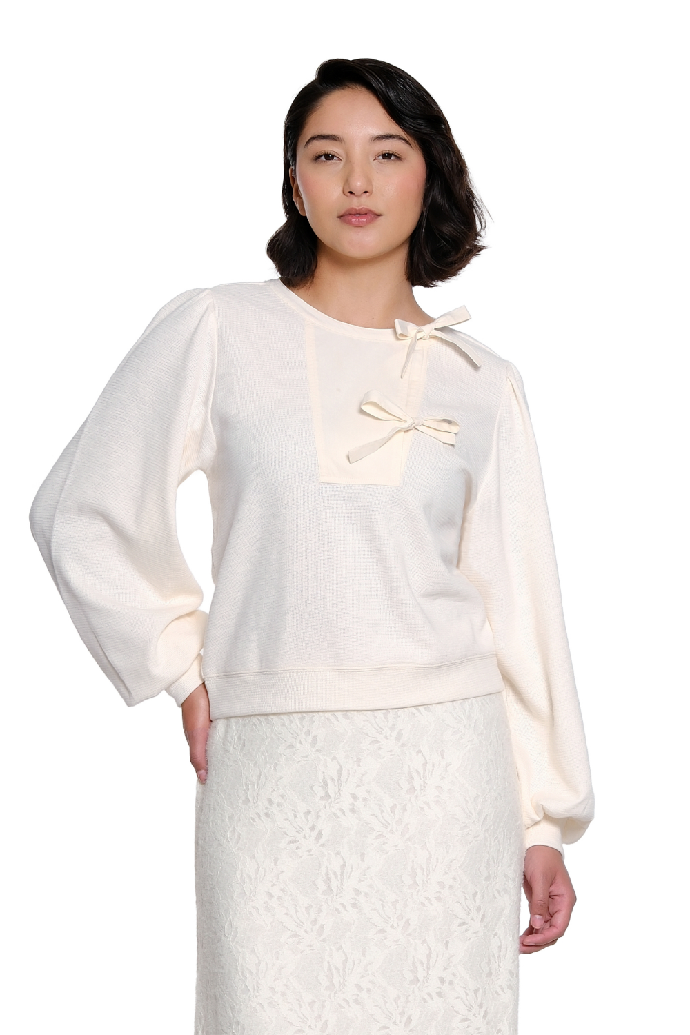 Ivory Tie Detail Pullover Top - Missy