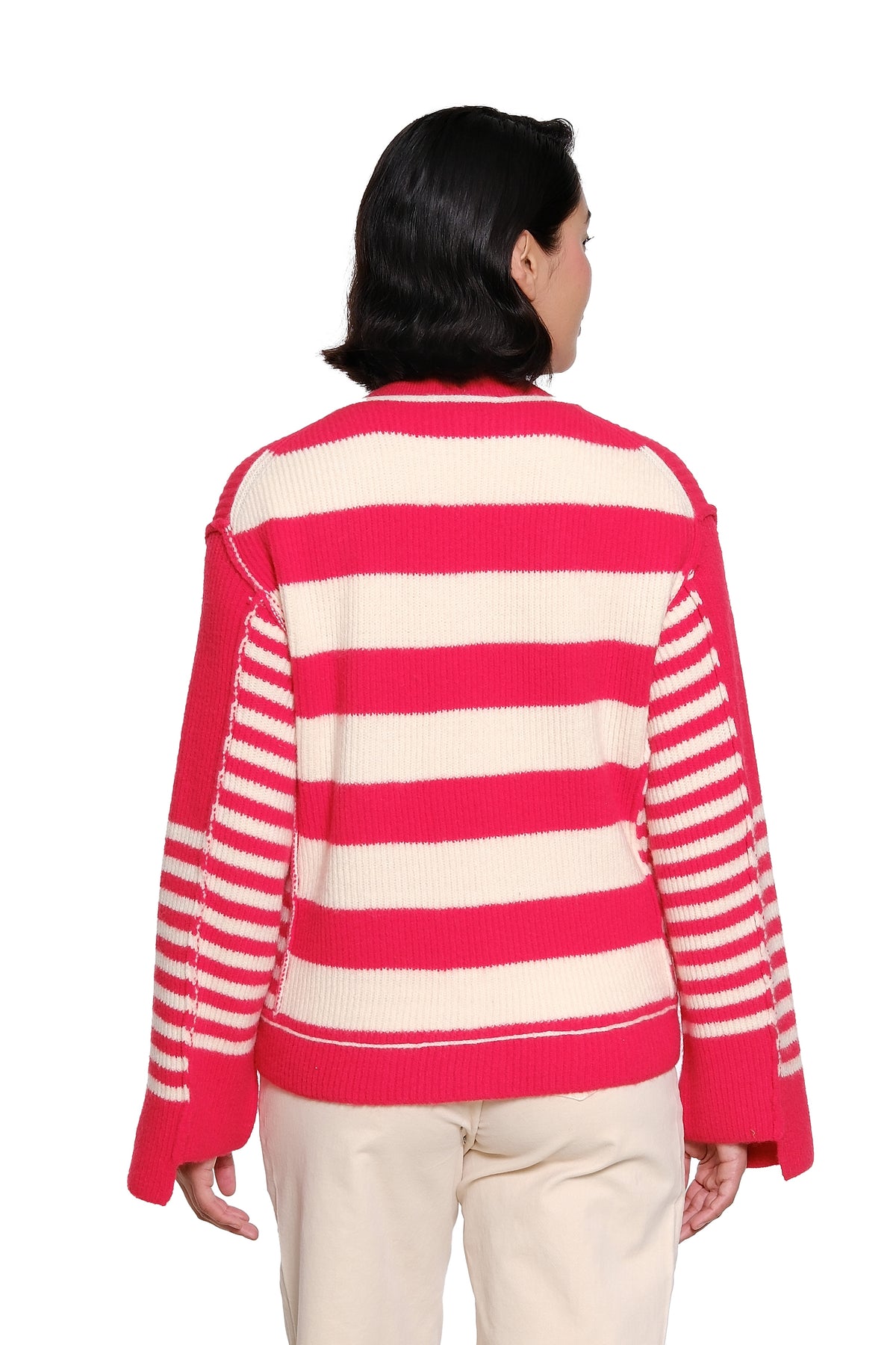 Red Stripe Button Front Cardigan