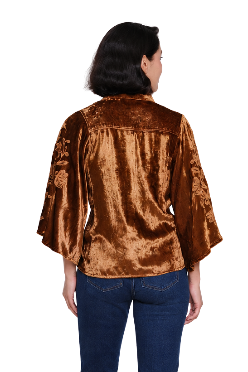 Dark Spice Embroidered Velvet Cape Sleeve Shirt - Missy