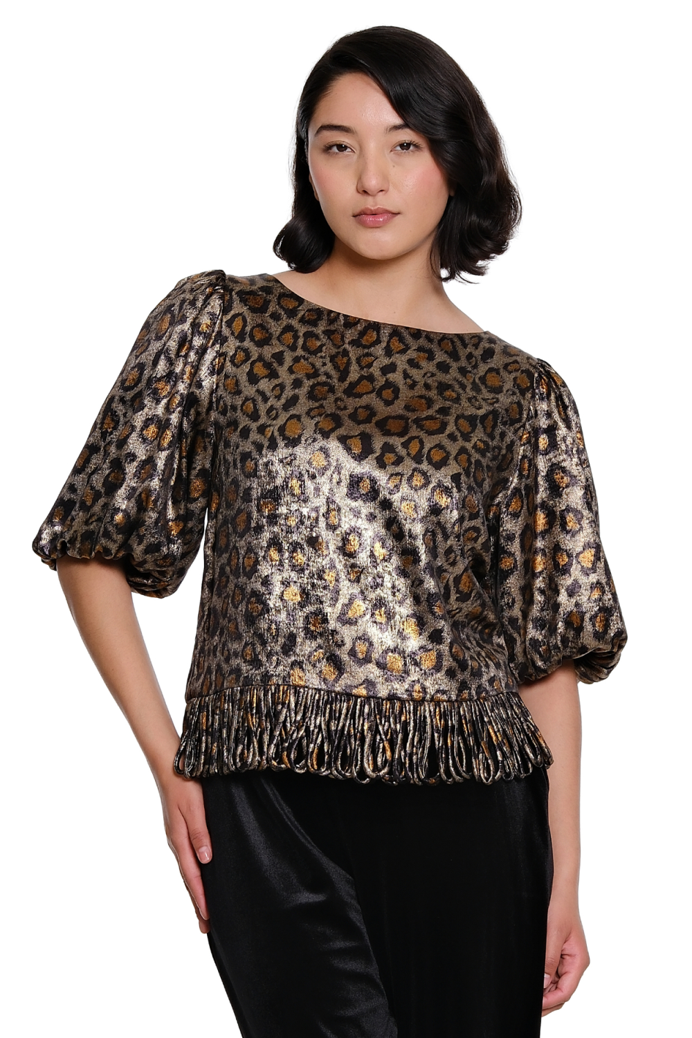 Multi Fringe Trim Elbow Sleeve Top