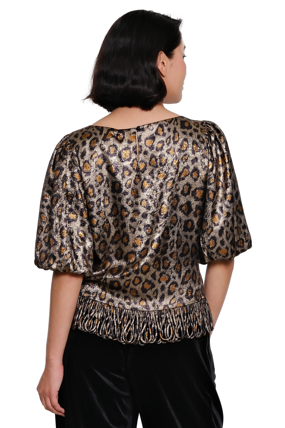 Multi Fringe Trim Elbow Sleeve Top