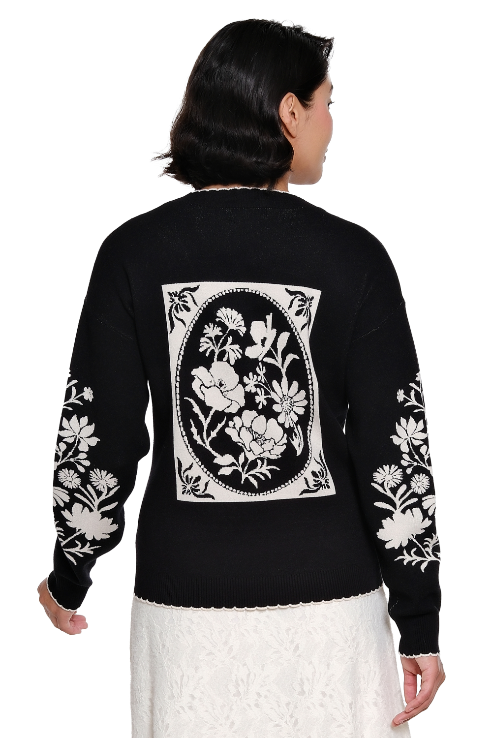 Black/White Jacquard Bouquet Cardigan