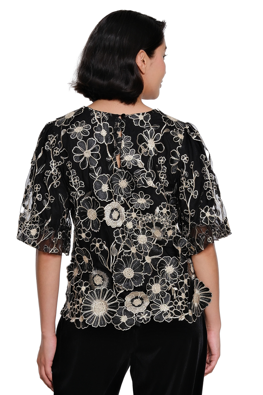 Black Lace Puff Sleeve Top