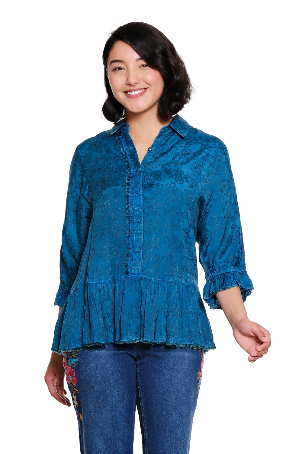 Teal Acid Wash Dolman Sleeve Top - Missy