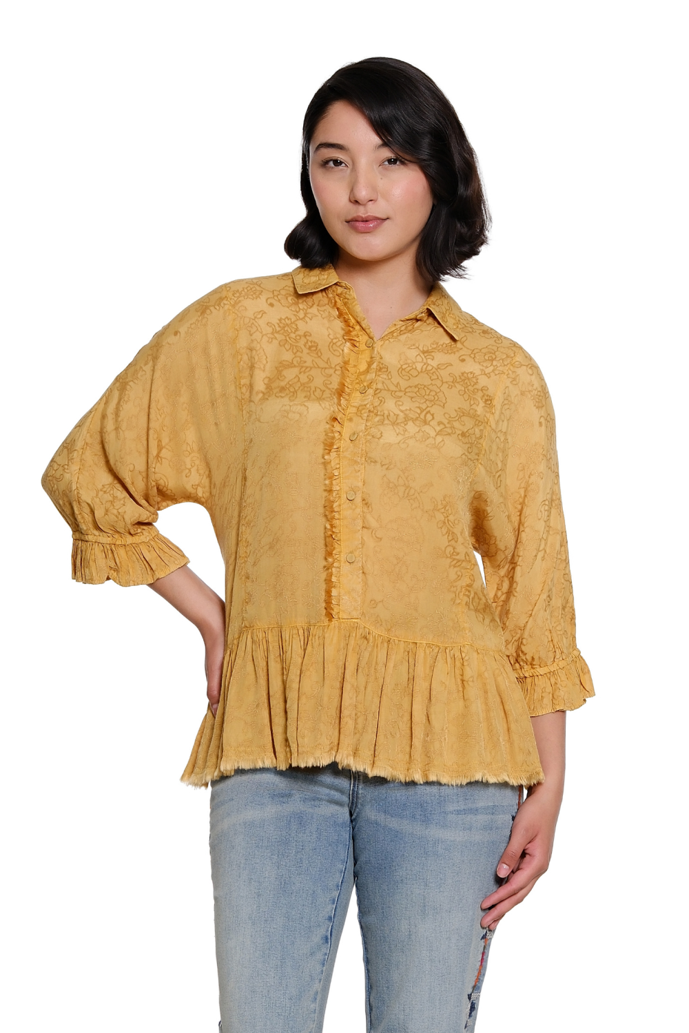Gold Acid Wash Dolman Sleeve Top - Missy