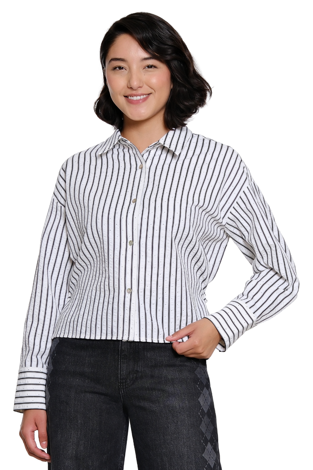 Stripe Long Sleeve Shirt with Side Tabs