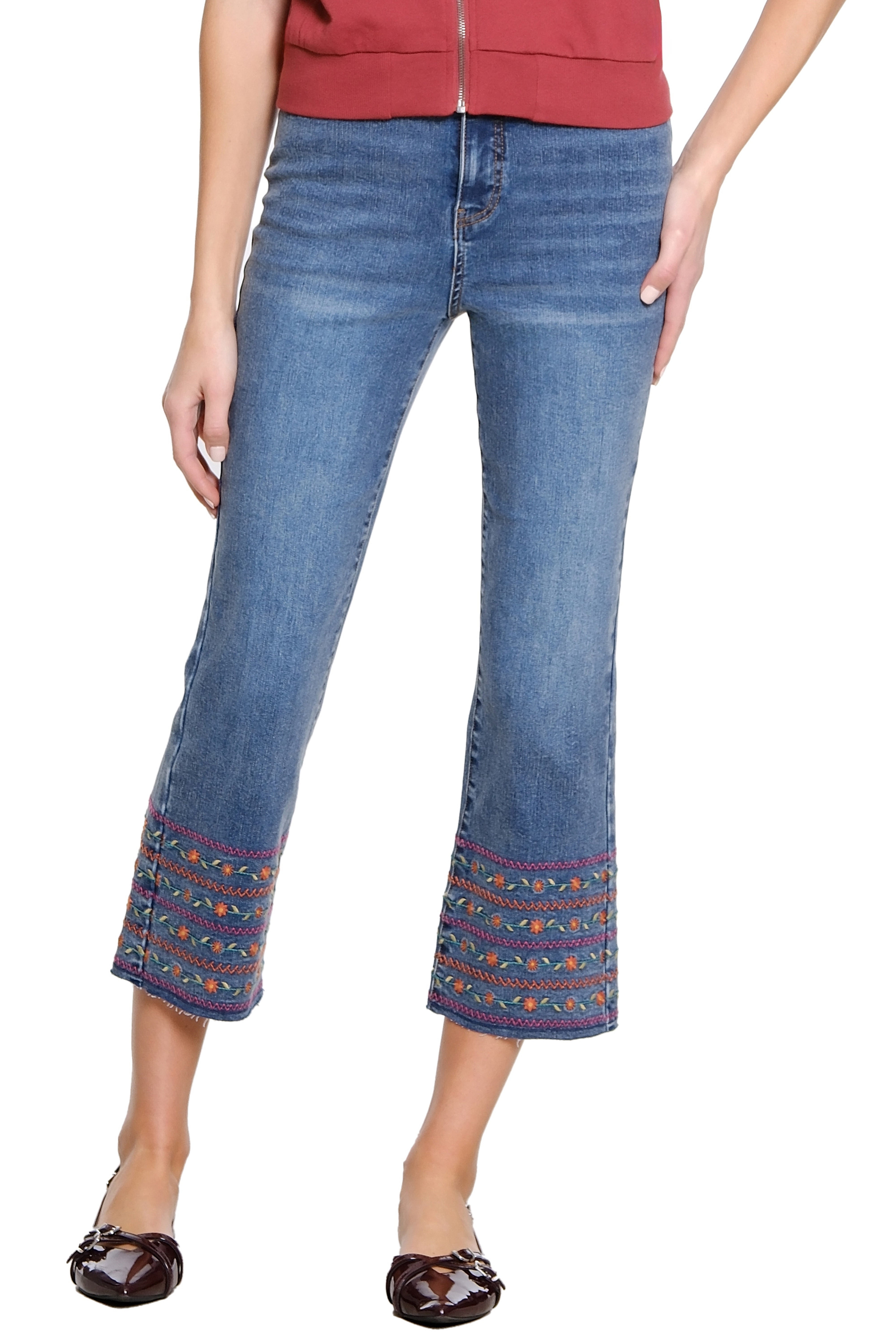 Embroidered Hem Kick Crop Jean - Dark Indigo