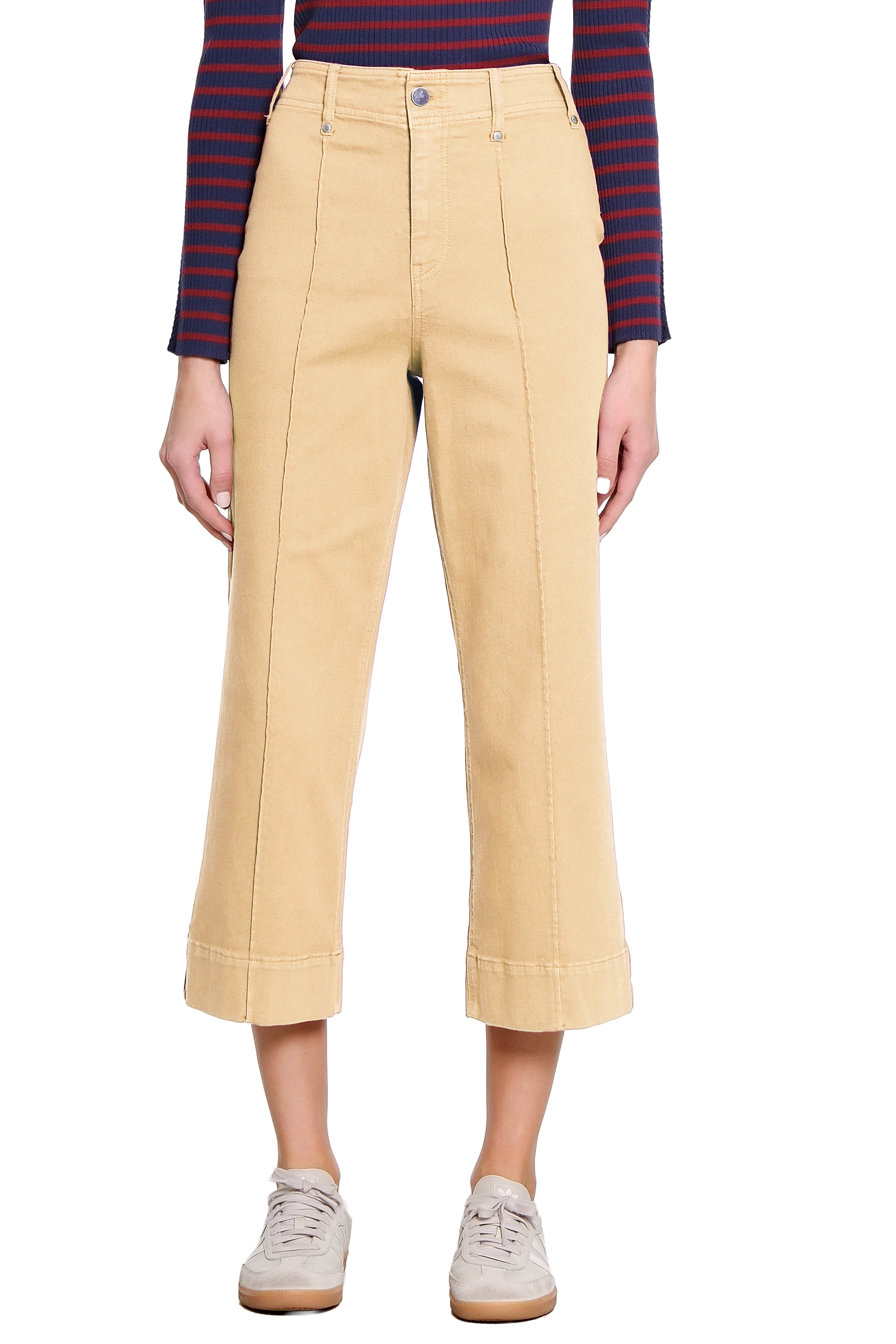 Front Crease Stitch Crop Jean - Tan