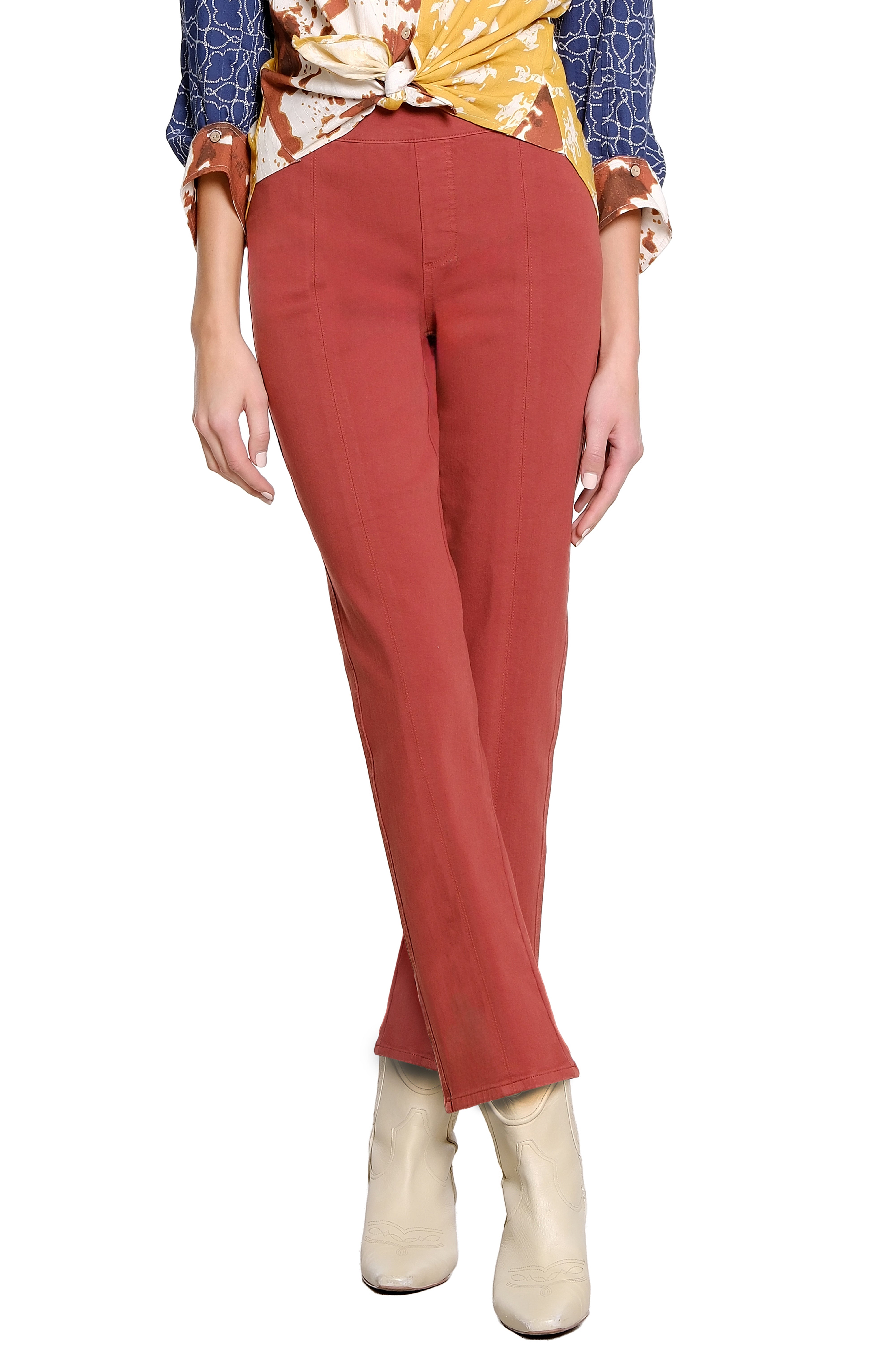 Pull On Straight Leg Ankle Jean - Dark Rust