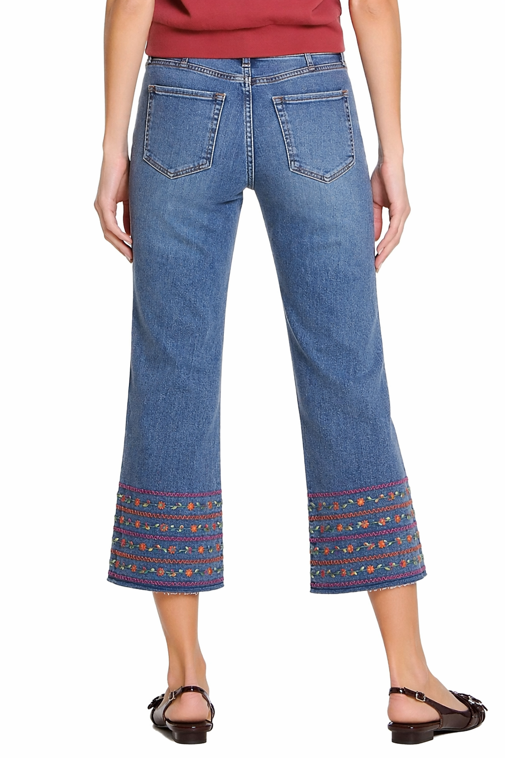 Embroidered Hem Kick Crop Jean - Dark Indigo - view 2