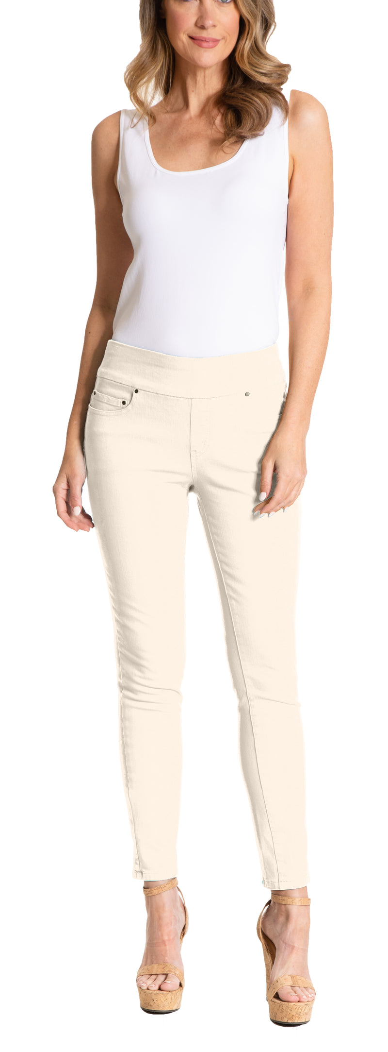 4 WAY STRETCH PULL ON SKINNY ANKLE JEAN - Pearl