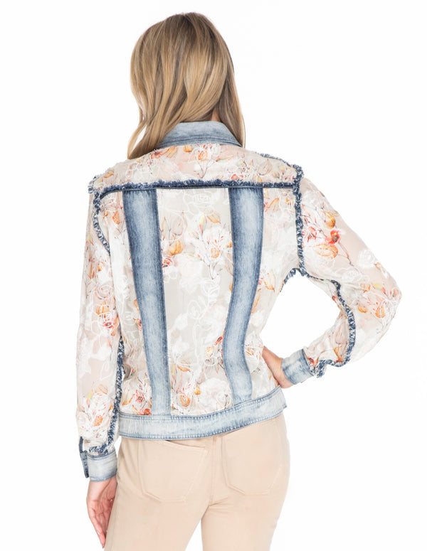 ORGANZA EMBROIDERED JEAN JACKET - Neutral Print