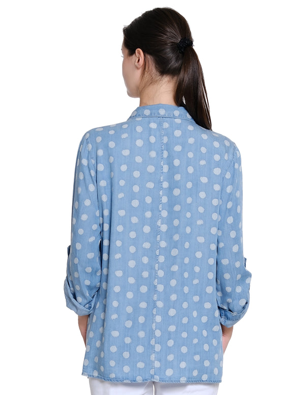 Polka Dot Denim Top - Light Blue