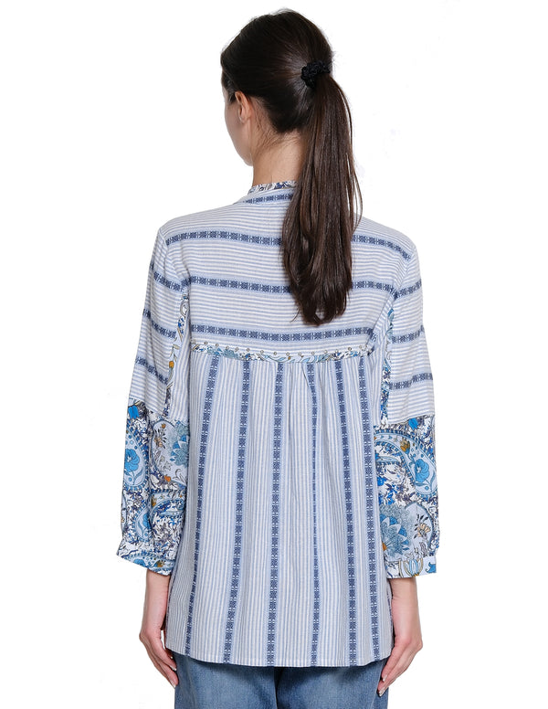 Mixed Print Notch Neck Top - Multi