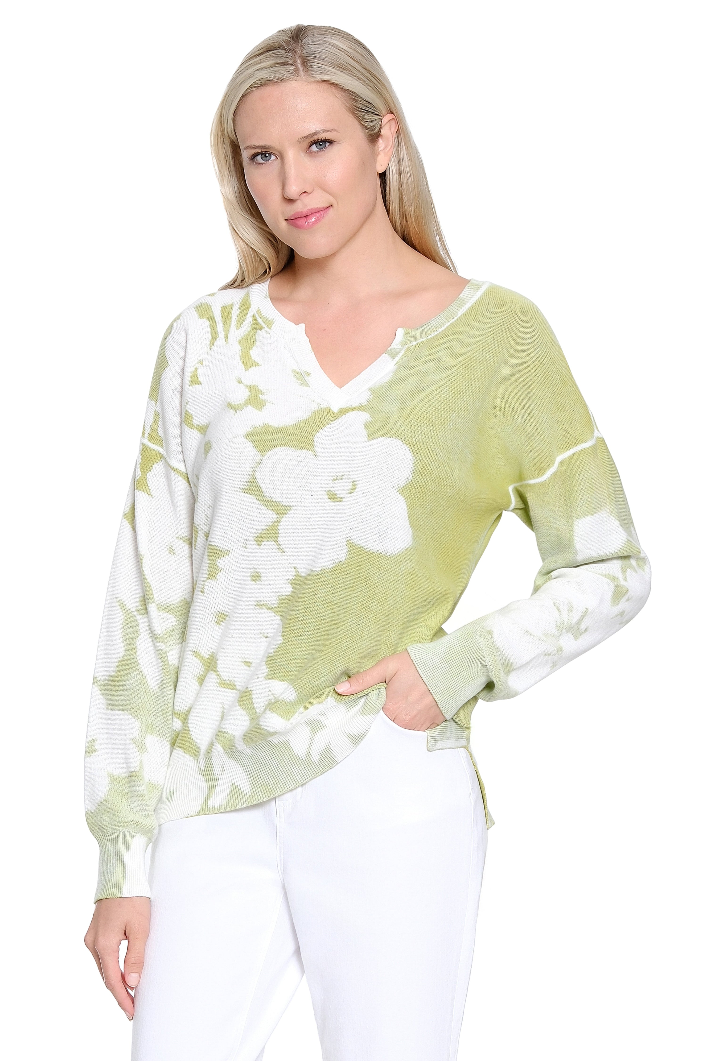 Reverse Floral Print Sweater - Green